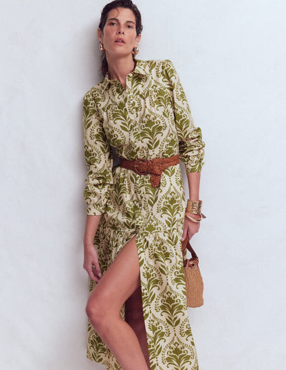 Ellie Cotton Maxi Shirt Dress-Green Decorative Lattice-2