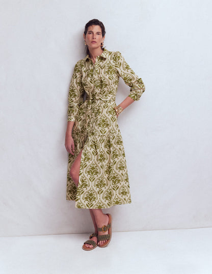 Ellie Cotton Maxi Shirt Dress-Green Decorative Lattice-4