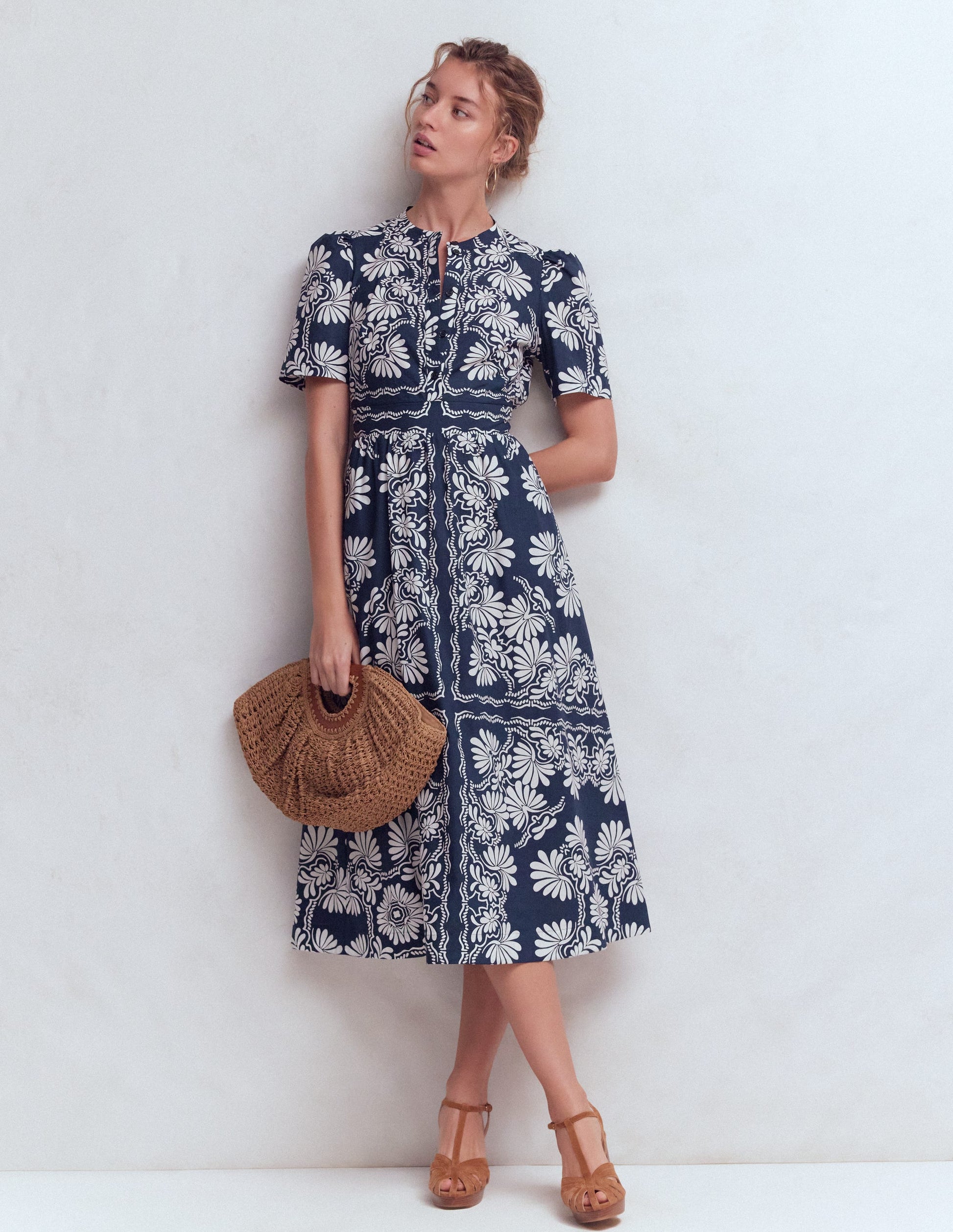 Ivy Cotton Midi Dress-French Navy Botanical Charm | Boden USA Ivy Cotton Midi Dress-French Navy Botanical Charm | Boden USA