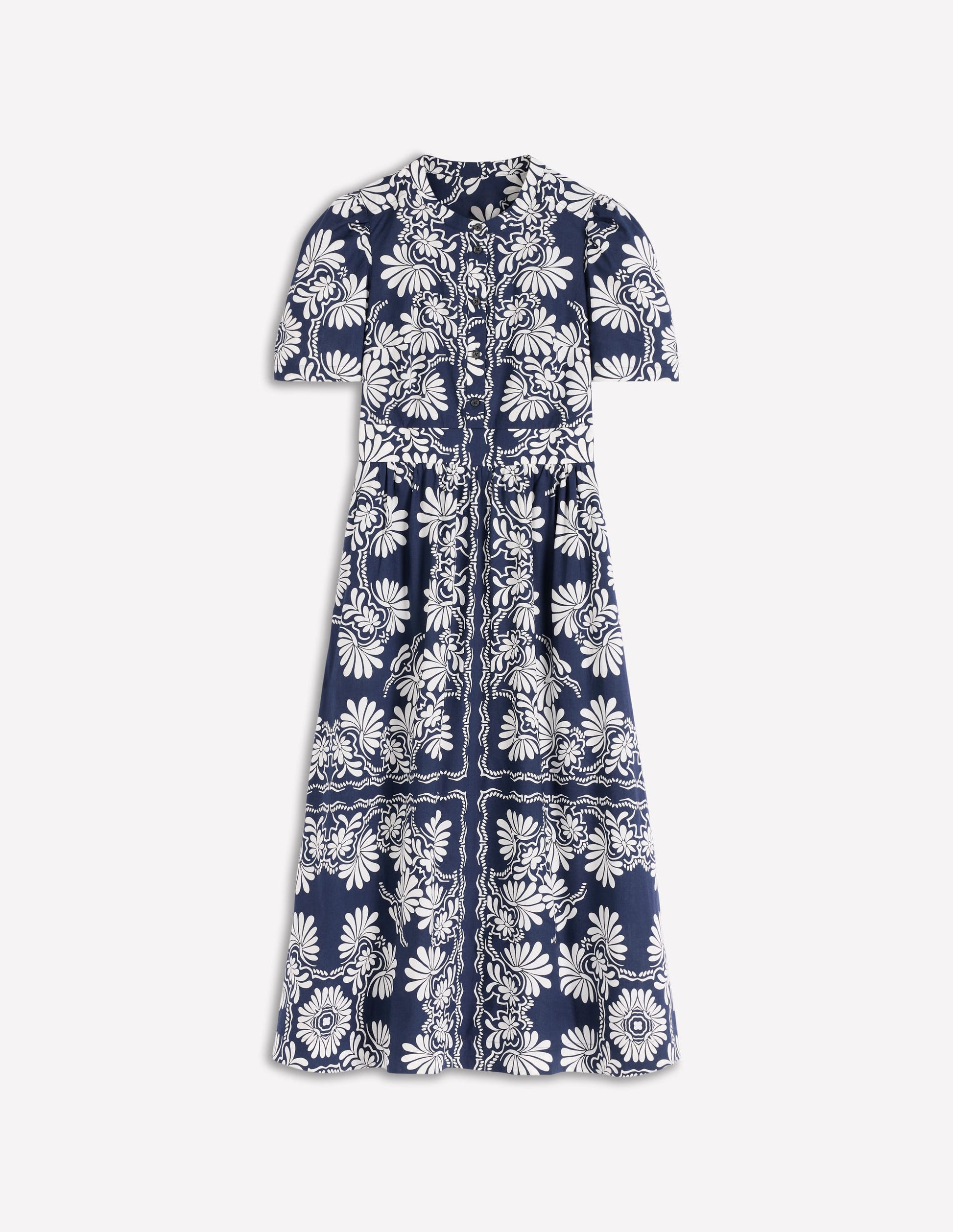 Ivy Placket Cotton Midi Dress-French Navy Botanical Charm | Boden USA Ivy Placket Cotton Midi Dress-French Navy Botanical Charm | Boden USA