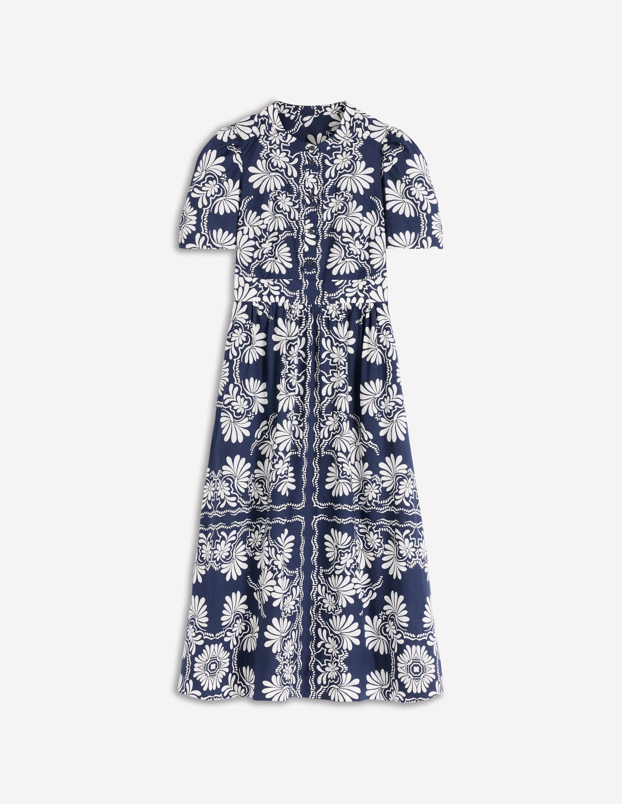 Ivy Button Cotton Midi Dress-French Navy Botanical Charm - Image 6