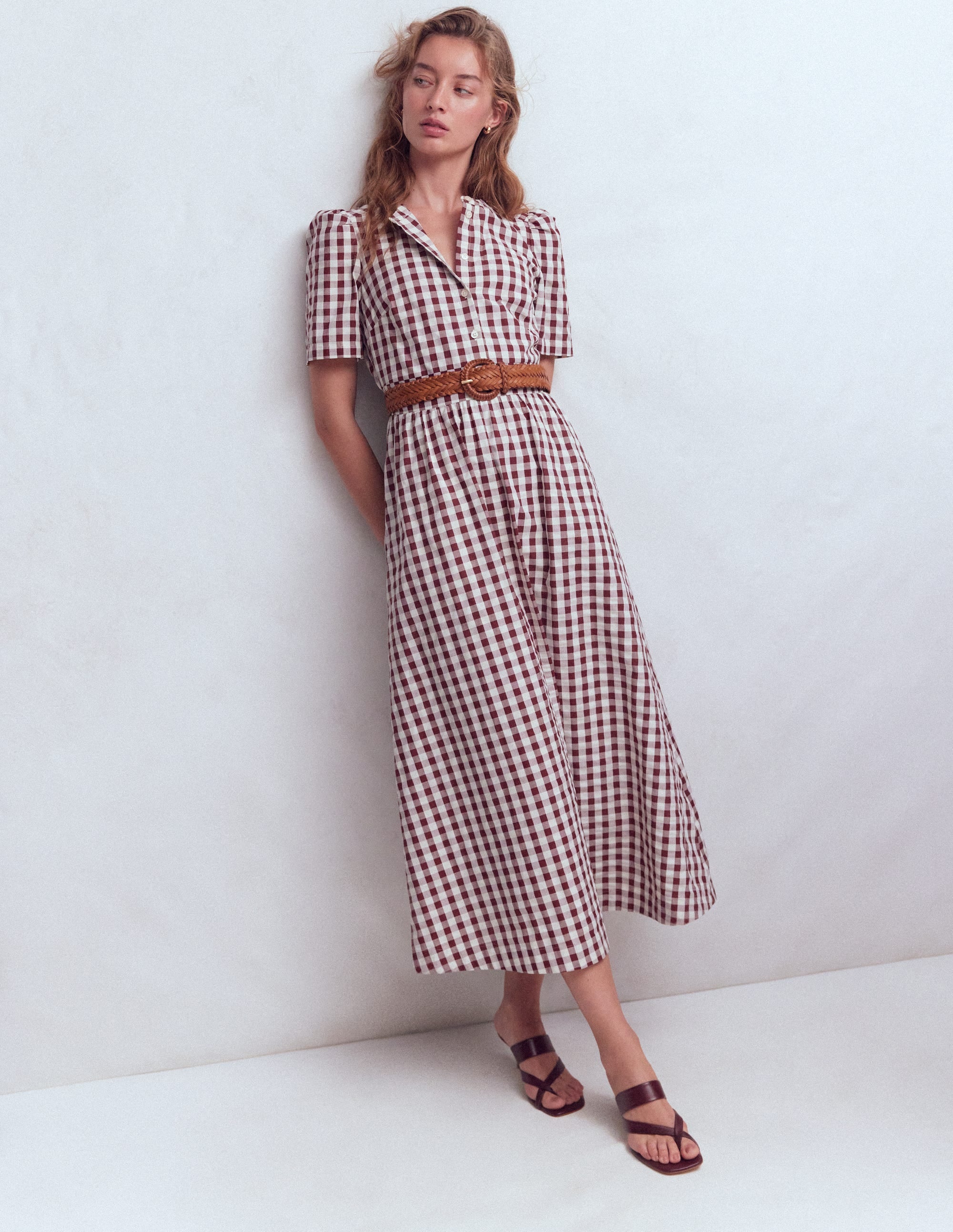 Ivy Button Cotton Midi Dress-Gingham - Image 5