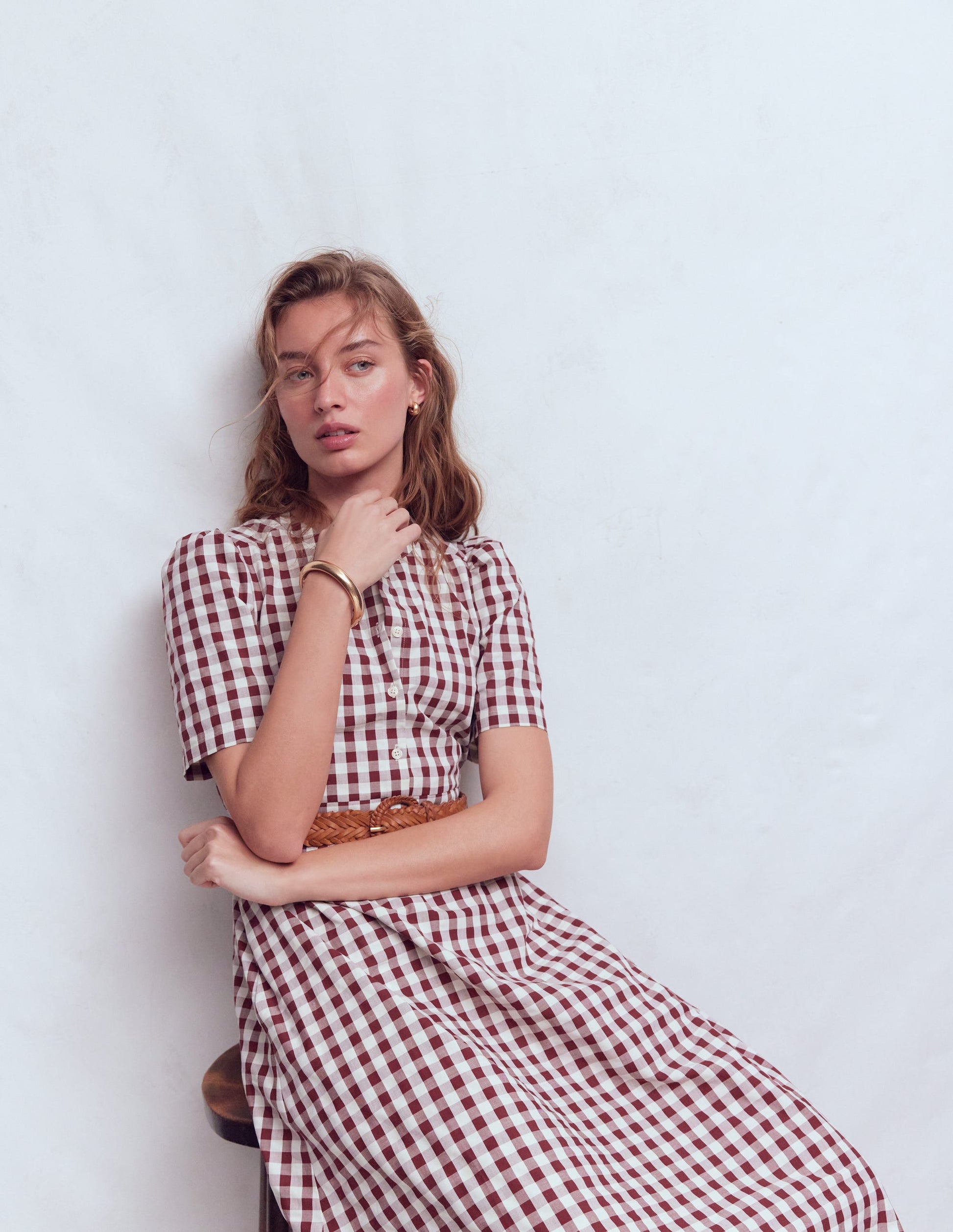 Ivy Placket Cotton Midi Dress-Gingham Ivy Placket Cotton Midi Dress-Gingham