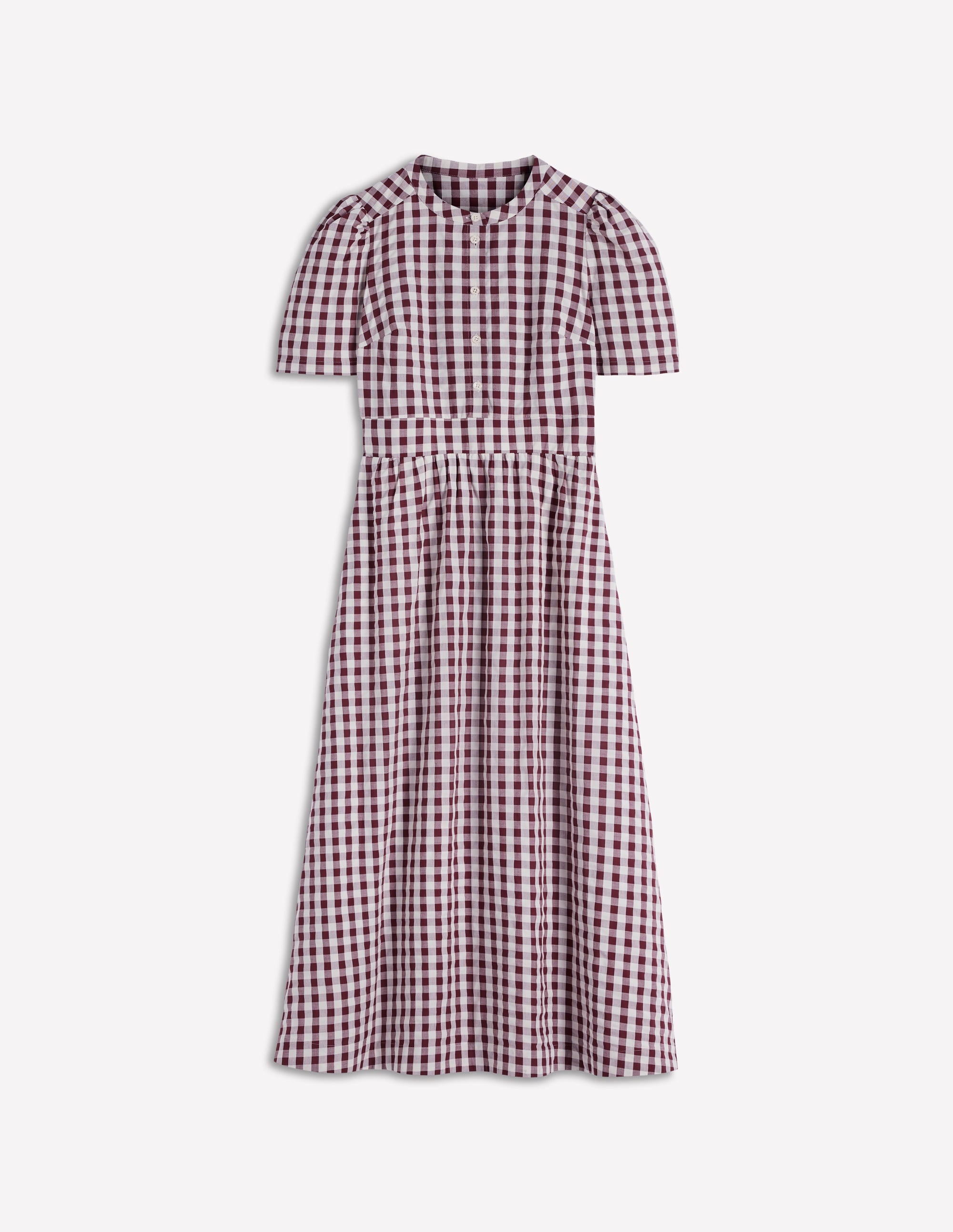 Ivy Button Cotton Midi Dress - Gingham