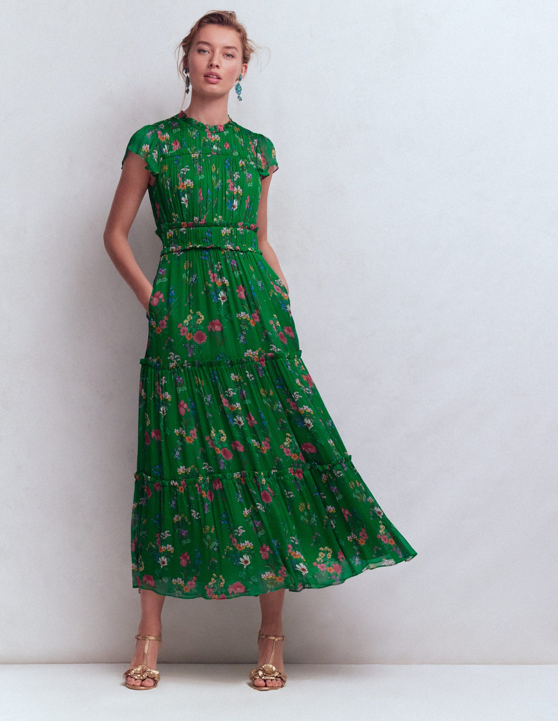 Sleeveless Ruffle Dress-Bear Grass, Delicate Blossom | Boden USA Sleeveless Ruffle Dress-Bear Grass, Delicate Blossom | Boden USA