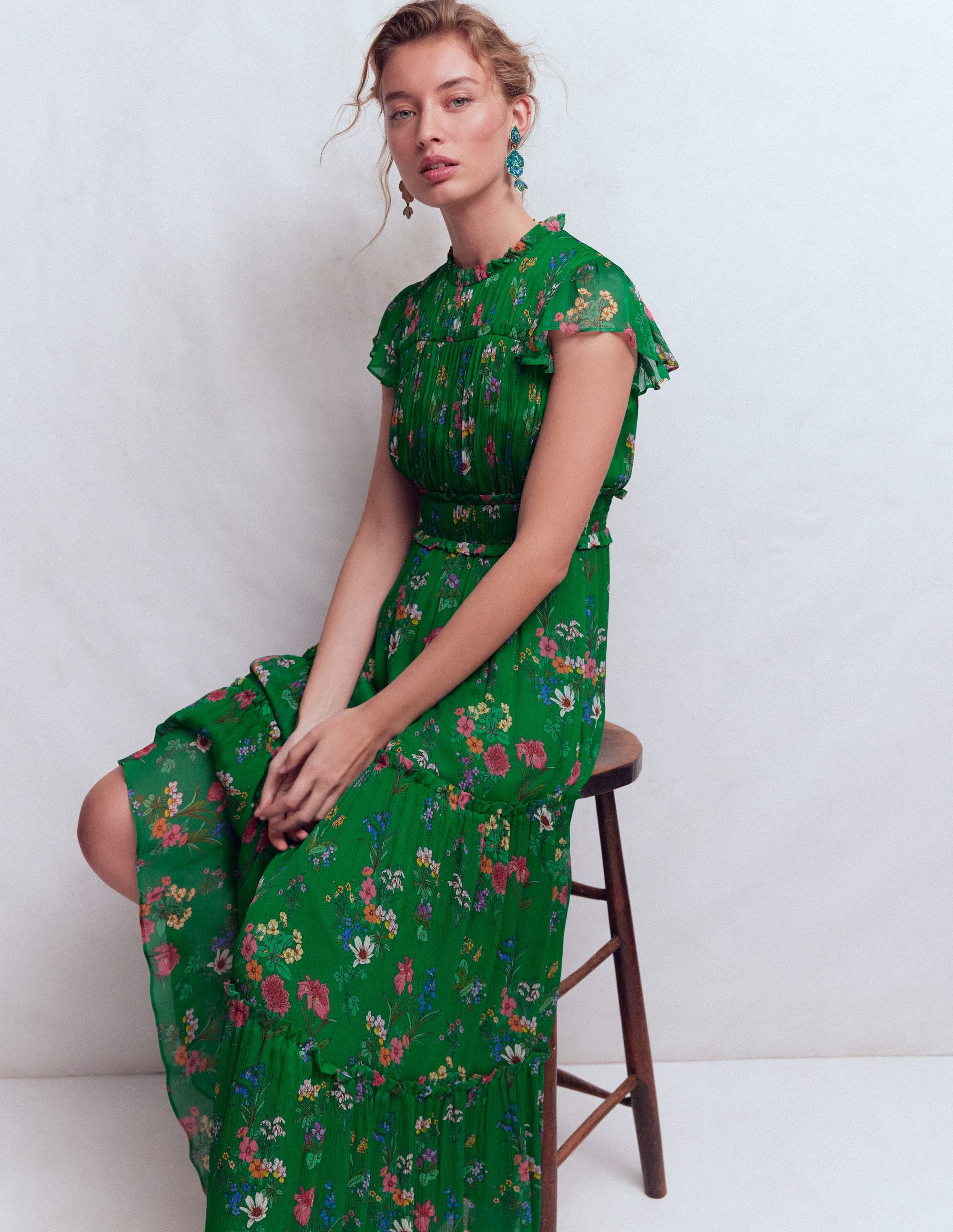 Sleeveless Ruffle Dress-Bear Grass, Delicate Blossom - Image 4