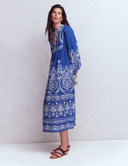 Boho Tie Neck Kaftan-Blue Ornamental Garden-2