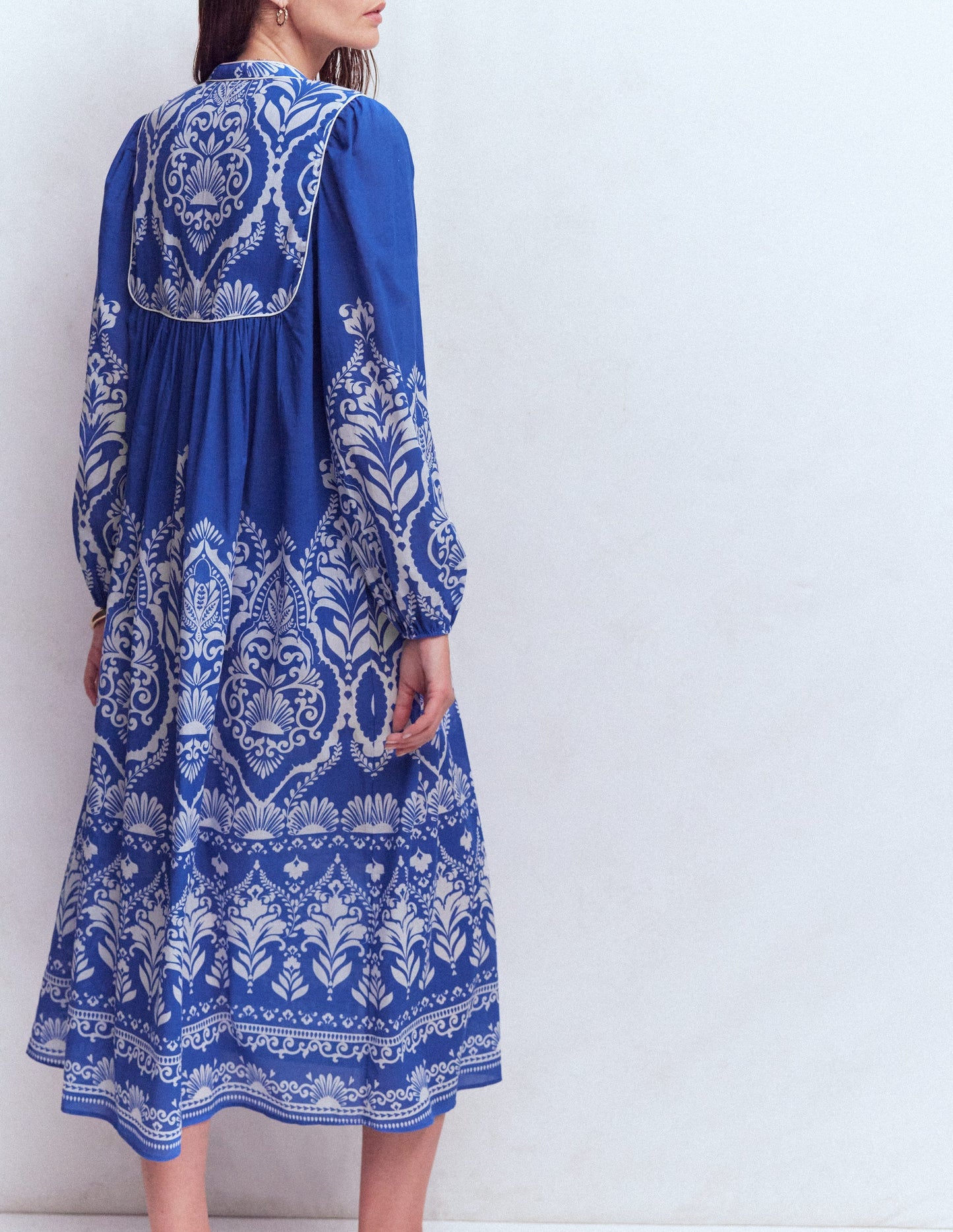Boho Tie Neck Kaftan-Blue Ornamental Garden