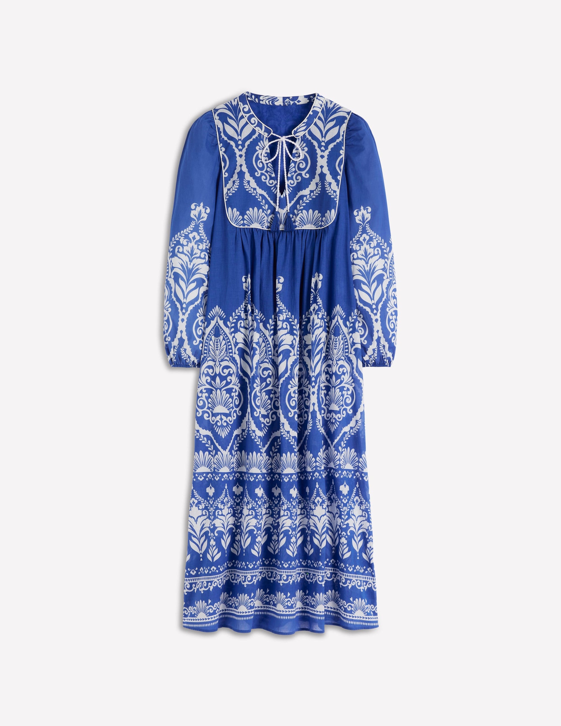 Boho Tie Neck Kaftan-Blue Ornamental Garden-6