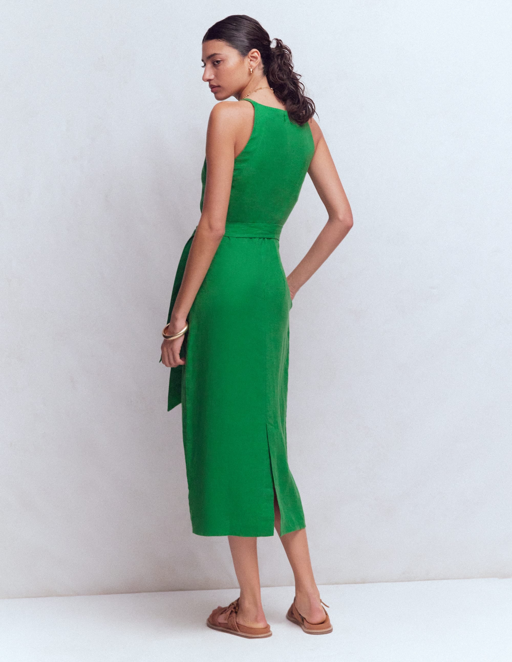Boden Women's Rosa Halter Linen Midi Dress in Green