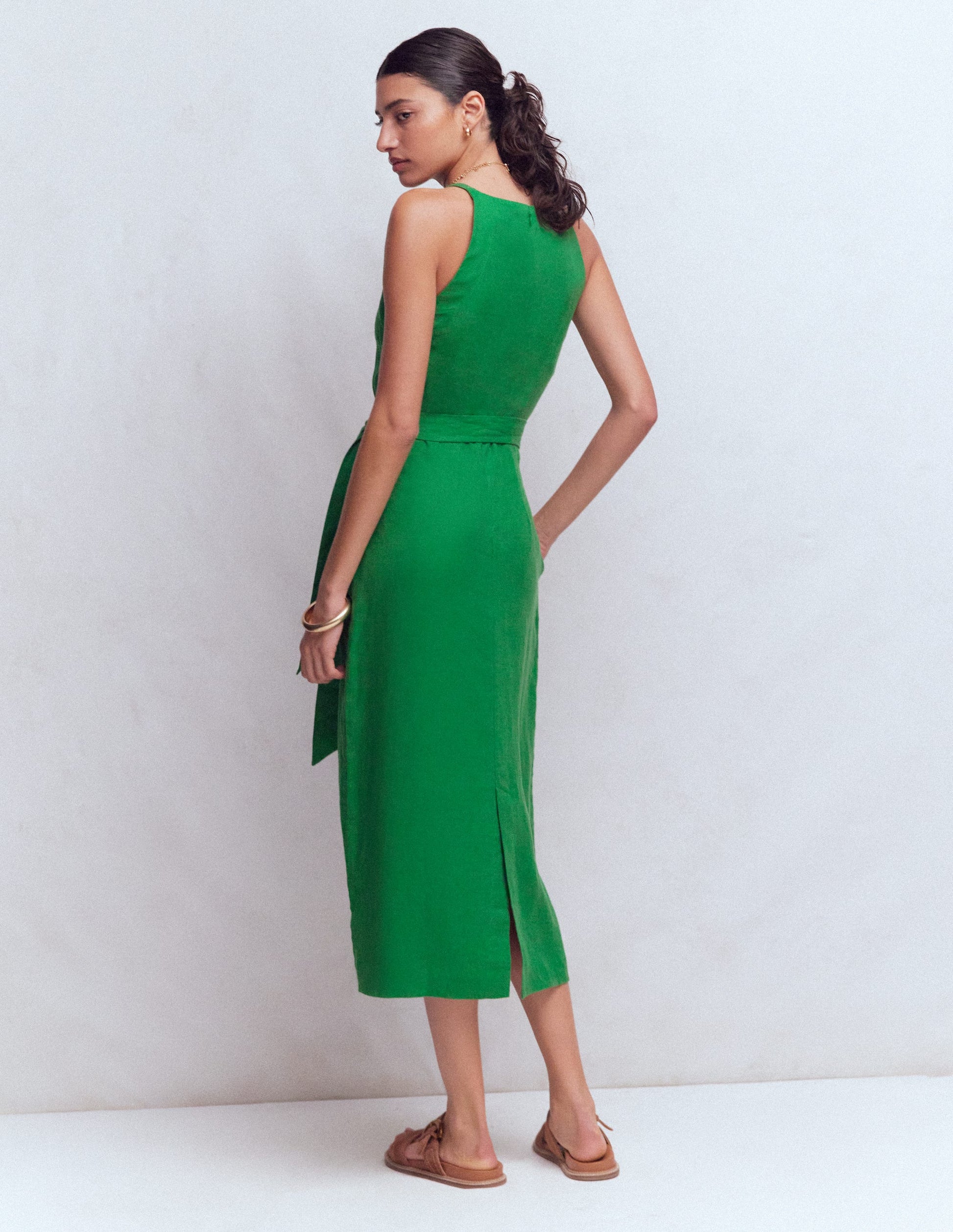 chinese dress ladies Green swing linen midi dress women 5677 – Xiaolizi main image 0