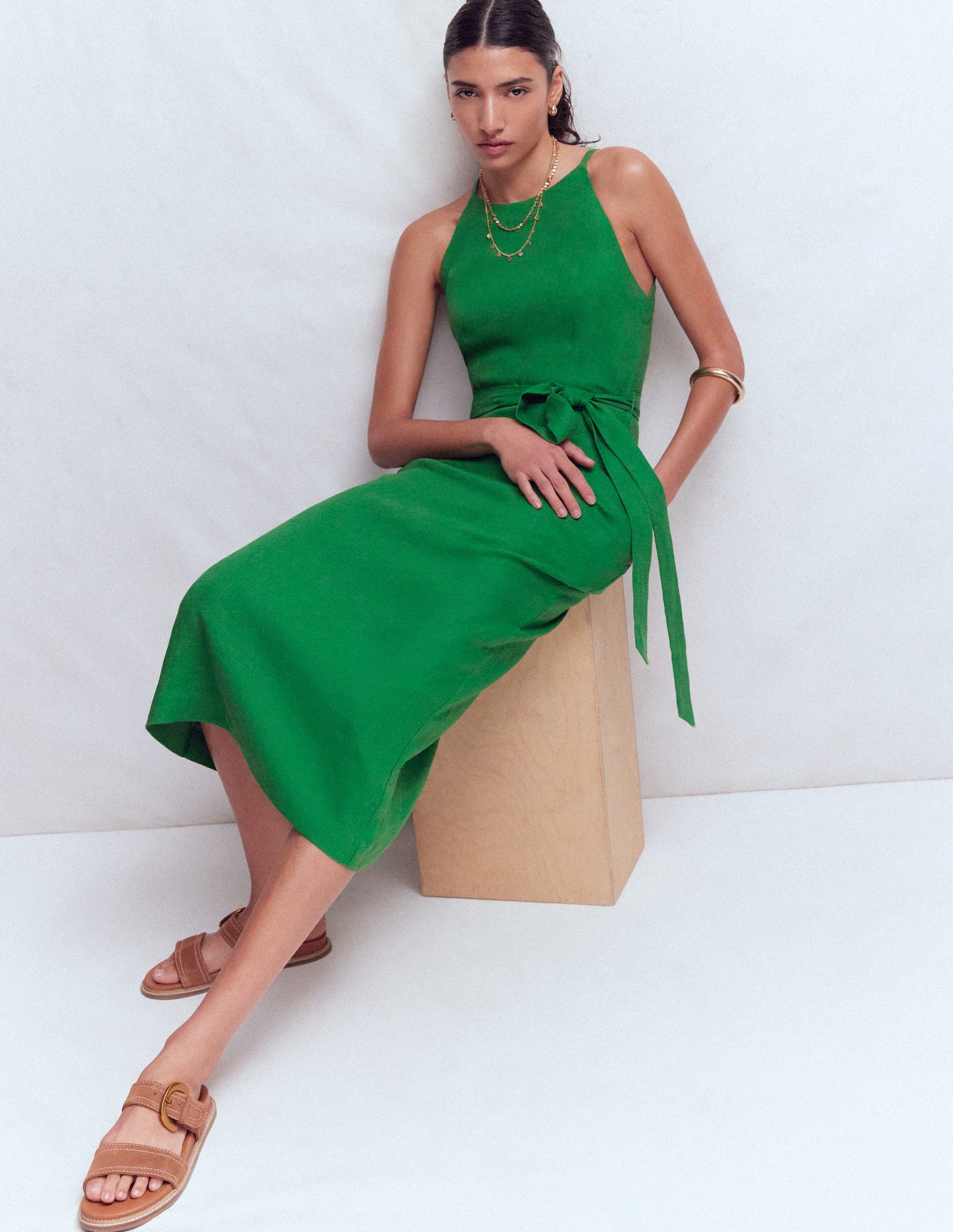 Boden Women's Rosa Halter Linen Midi Dress in Green | Size 20/22 Boden Women's Rosa Halter Linen Midi Dress in Green | Size 20/22