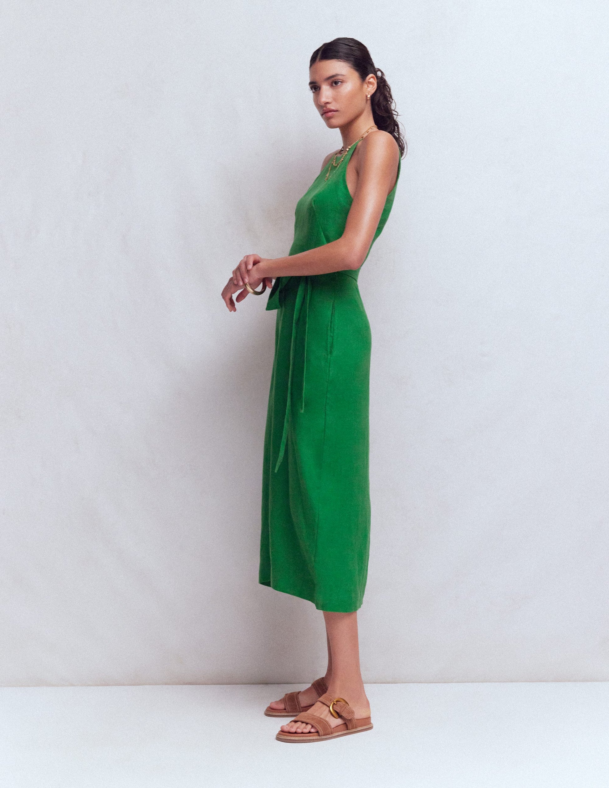 Boden Women's Rosa Halter Linen Midi Dress in Green | Size 20/22 Boden Women's Rosa Halter Linen Midi Dress in Green | Size 20/22