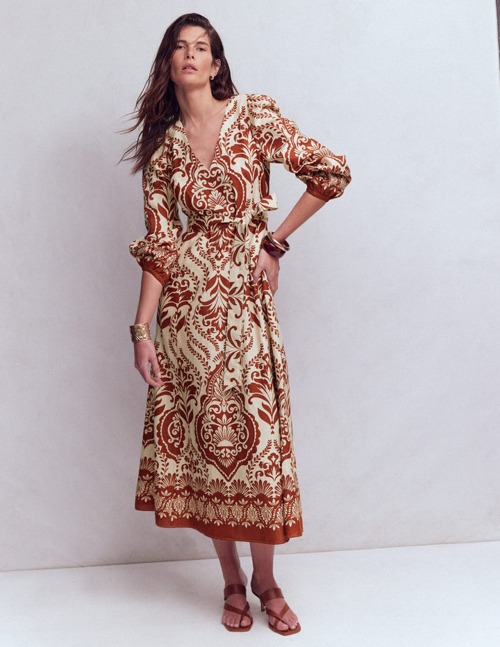 Florence Linen Blend Dress-Orange, Ornamental Garden
