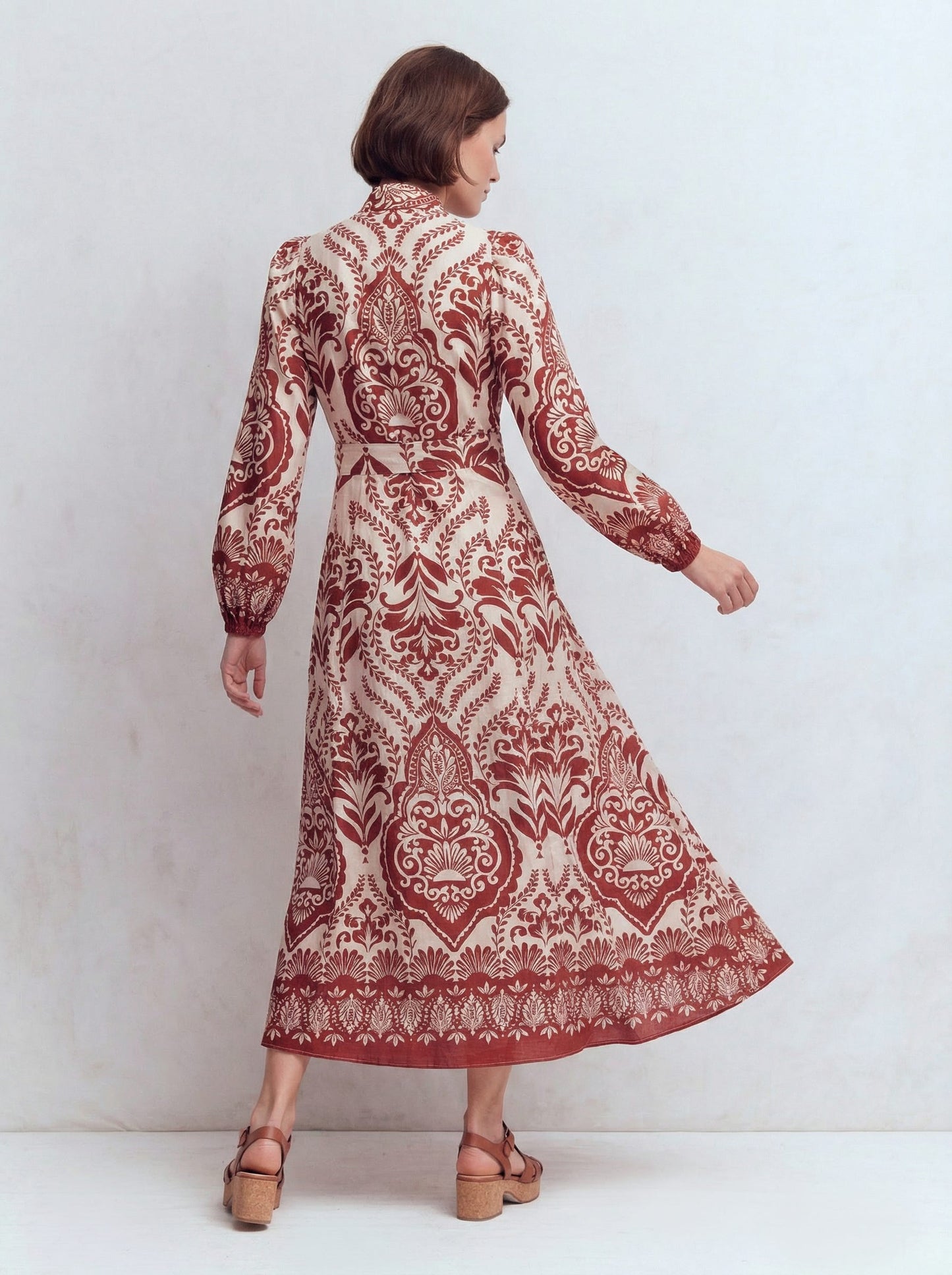 Florence Linen Blend Dress-Brown Ornamental Garden