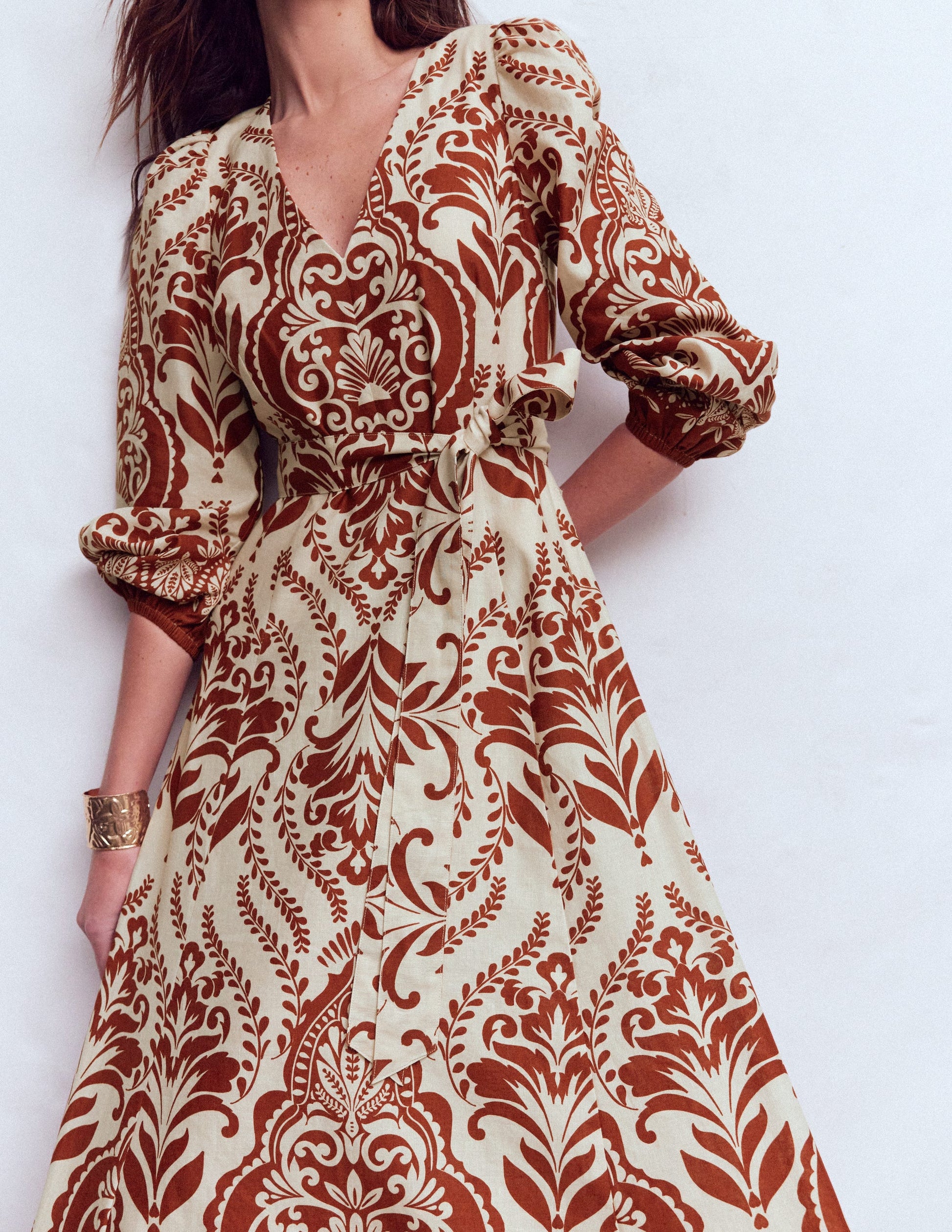 Boden Women's Florence Linen Blend Dress in Brown | Size 12 Boden Women's Florence Linen Blend Dress in Brown | Size 12