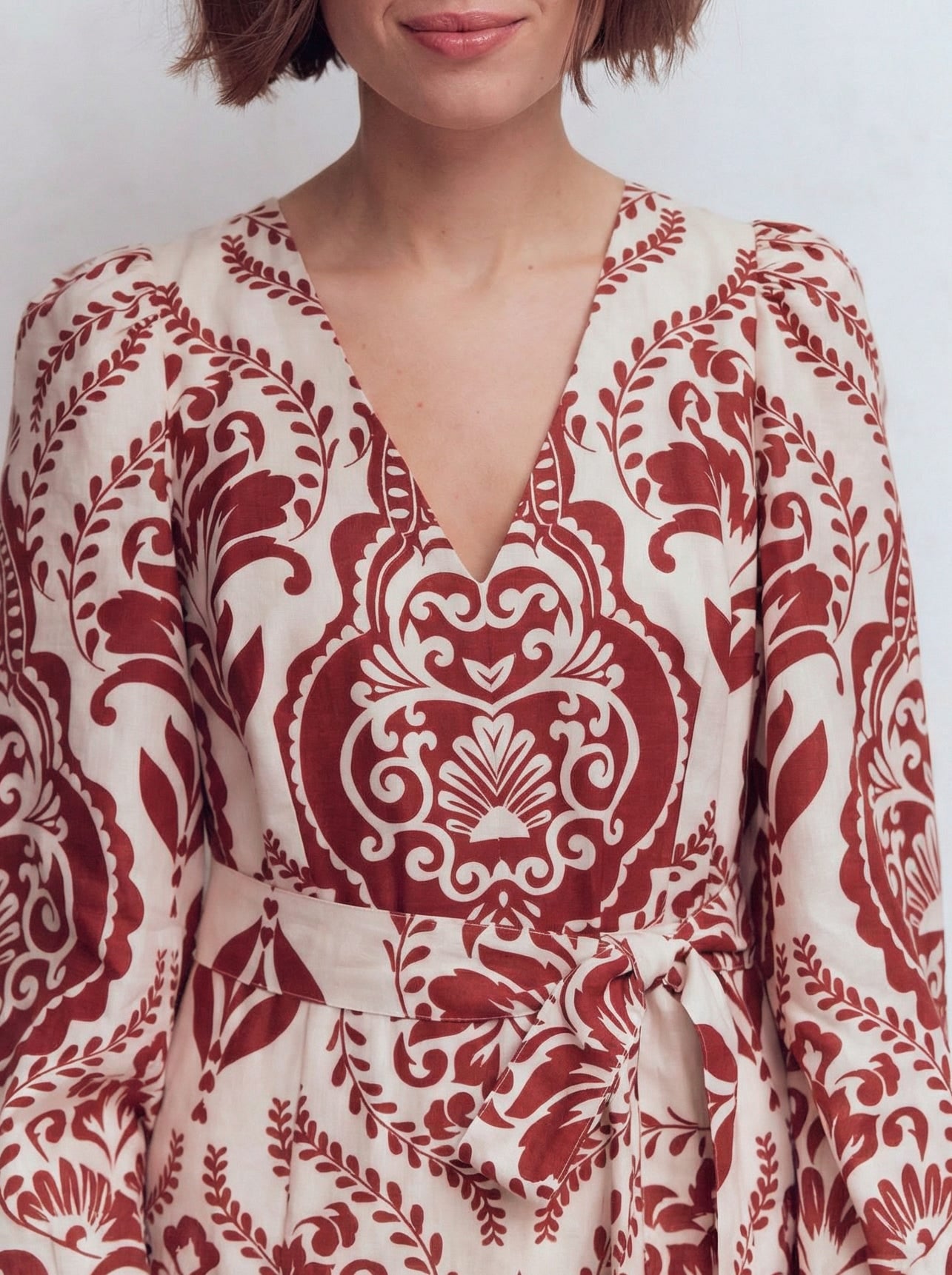 Florence Linen Blend Dress-Brown Ornamental Garden