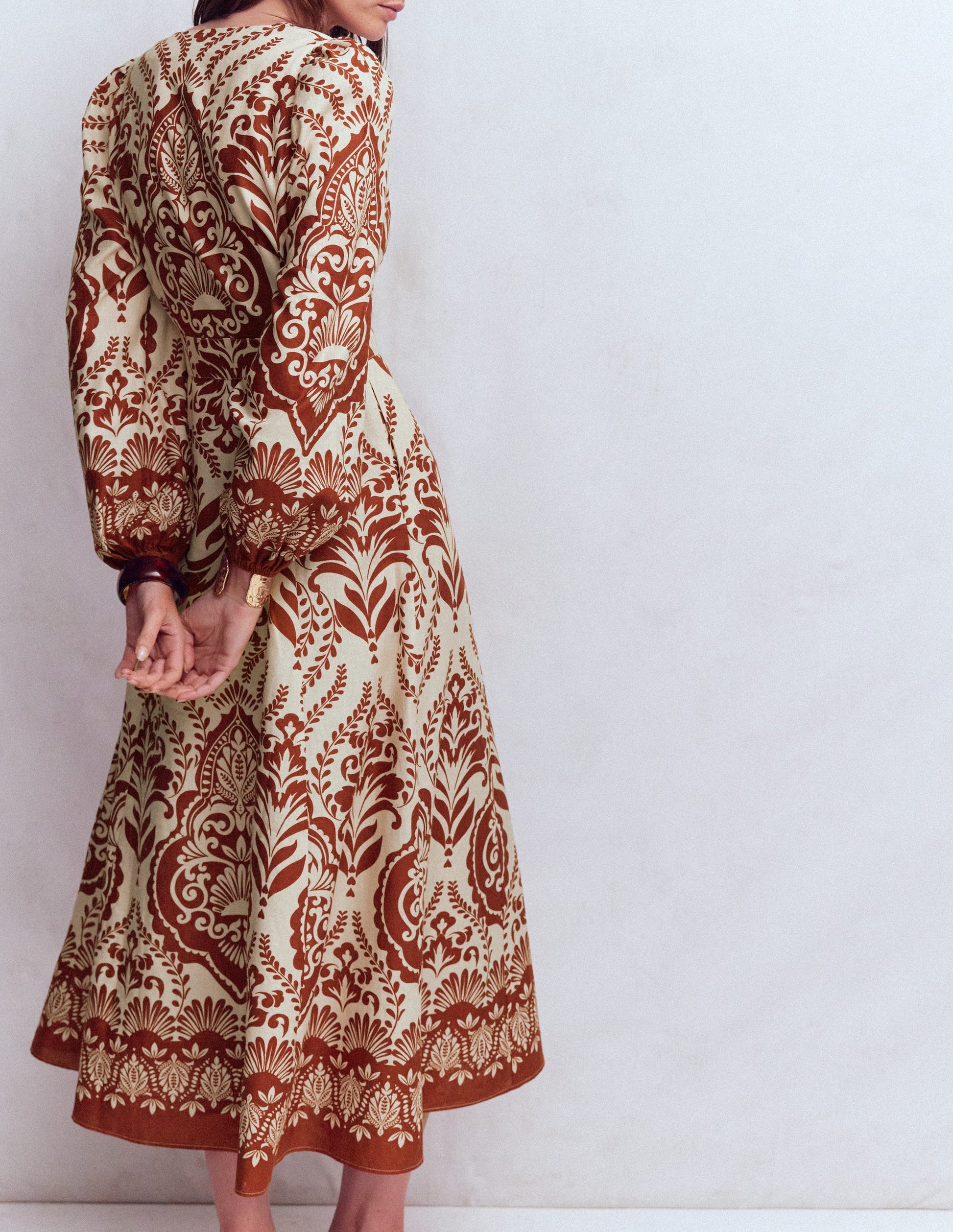 Boden Women's Florence Linen Blend Dress in Brown | Size 12 Boden Women's Florence Linen Blend Dress in Brown | Size 12