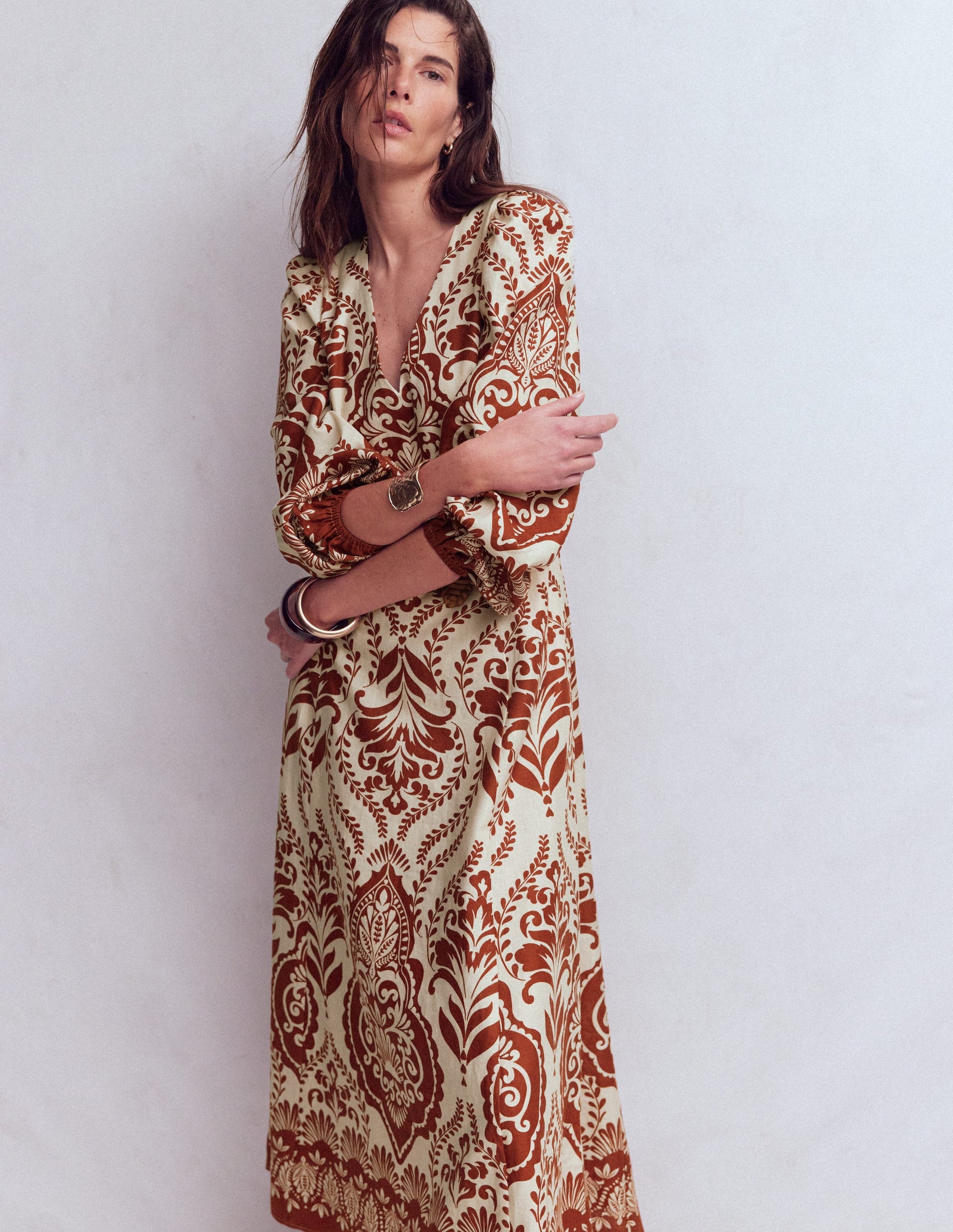 Boden Women's Florence Linen Blend Dress in Brown | Size 12 Boden Women's Florence Linen Blend Dress in Brown | Size 12