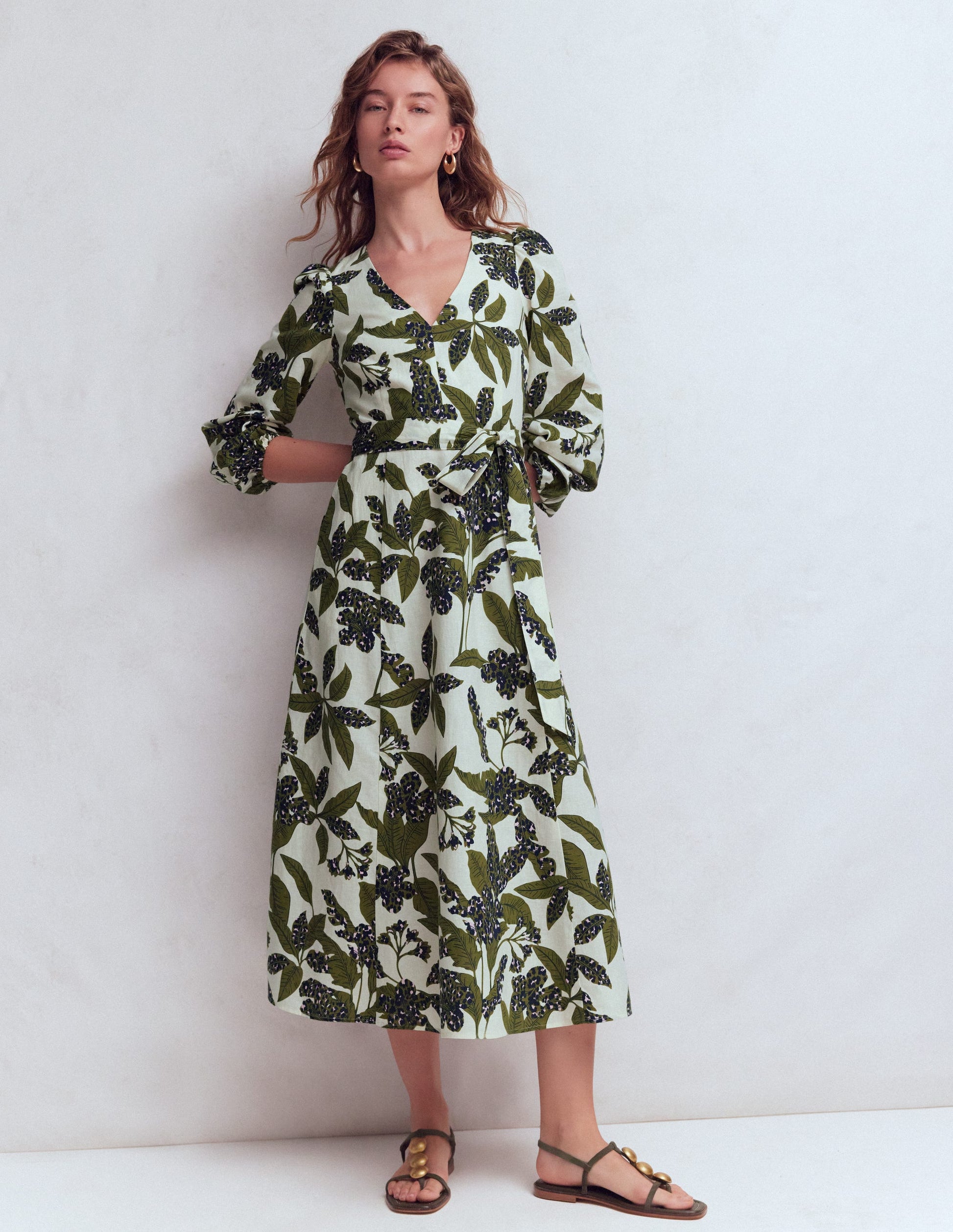 Boden Women's Florence Linen Blend Dress in Green