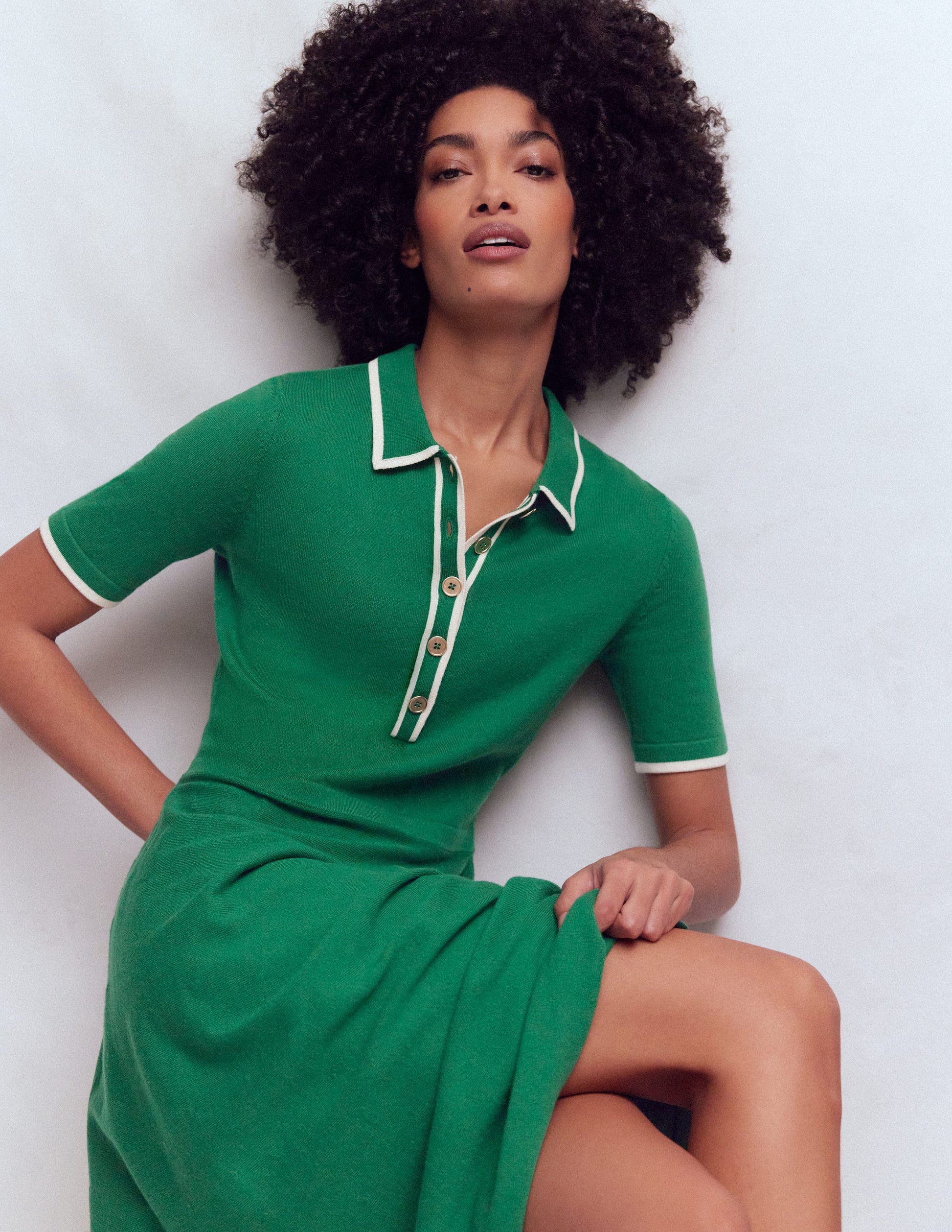 Collared Knitted Midi Dress-Fresh Green | Boden USA Collared Knitted Midi Dress-Fresh Green | Boden USA