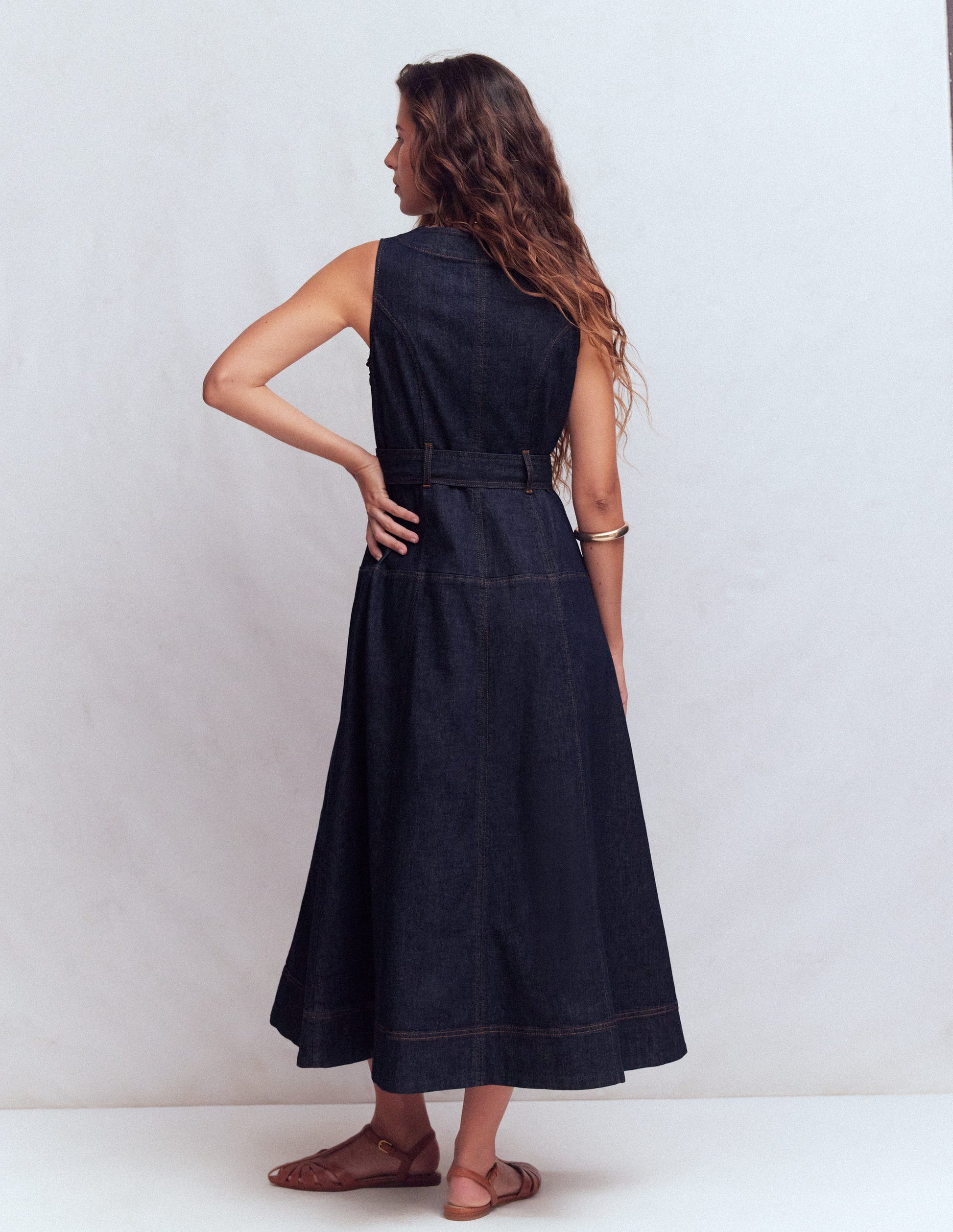 Boden Women's Sleeveless Zip Denim Dress in Blue