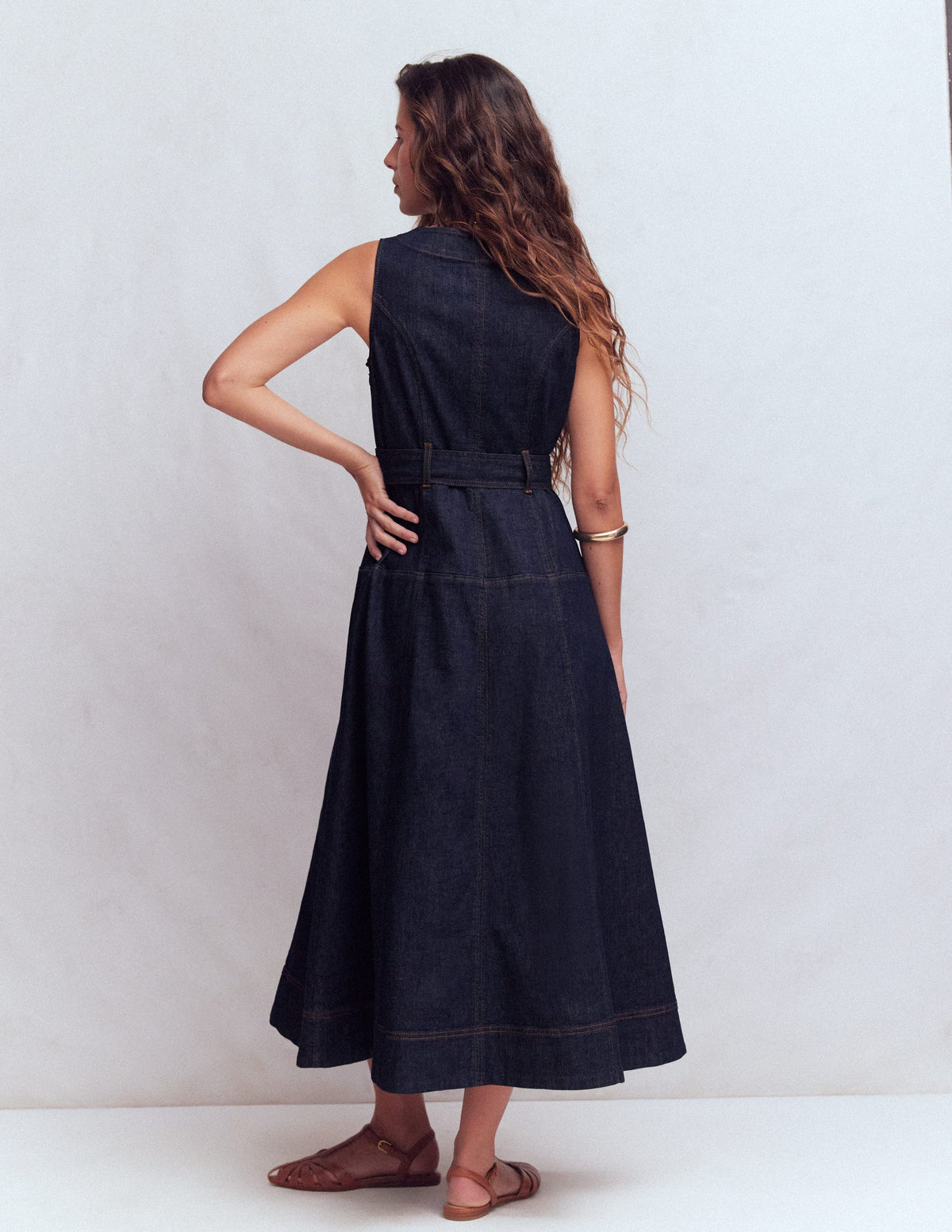 Sleeveless Zip Denim Dress-Indigo Wash - Image 3