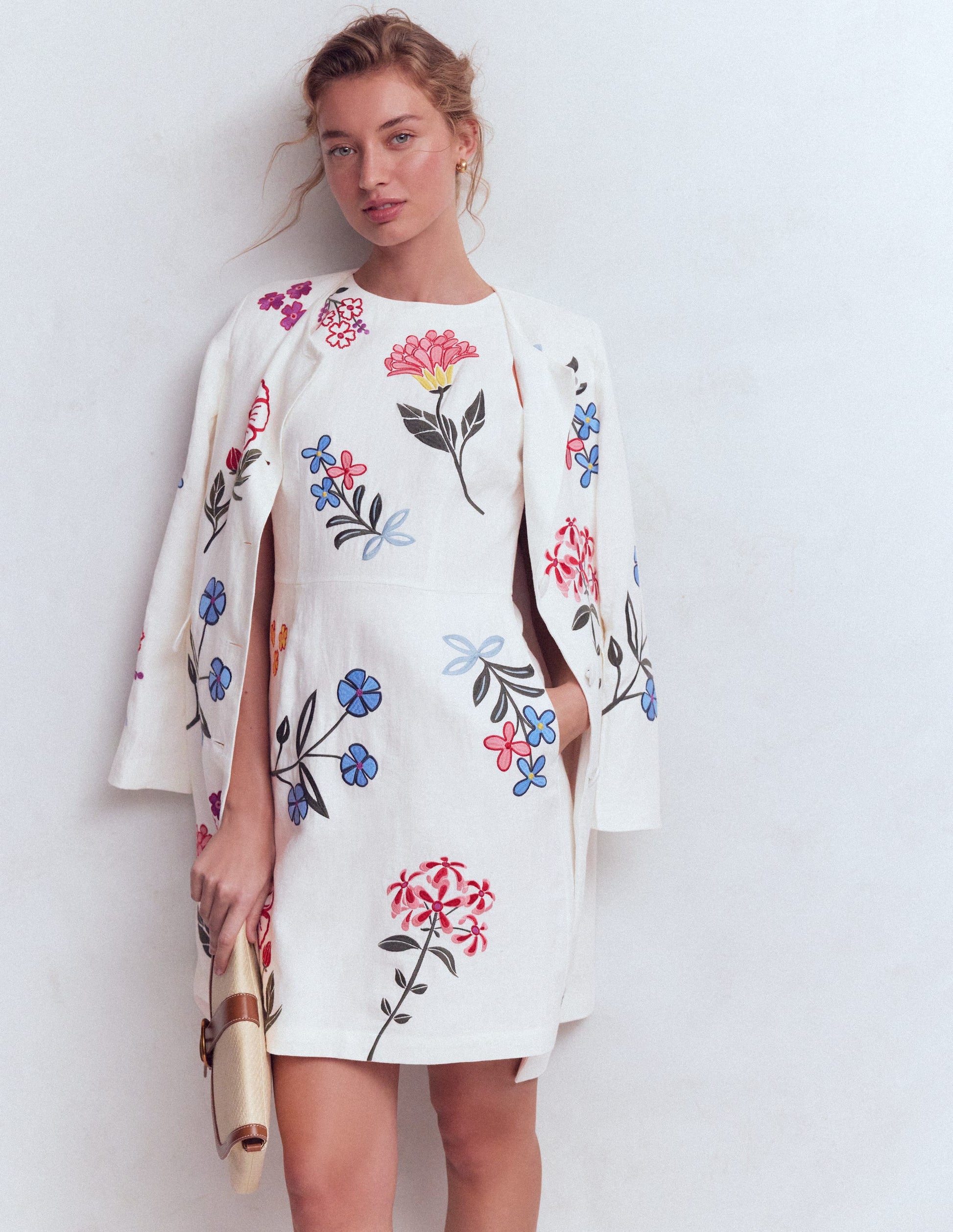 Occasion Short Linen Dress-White Embroidery | Boden USA Occasion Short Linen Dress-White Embroidery | Boden USA