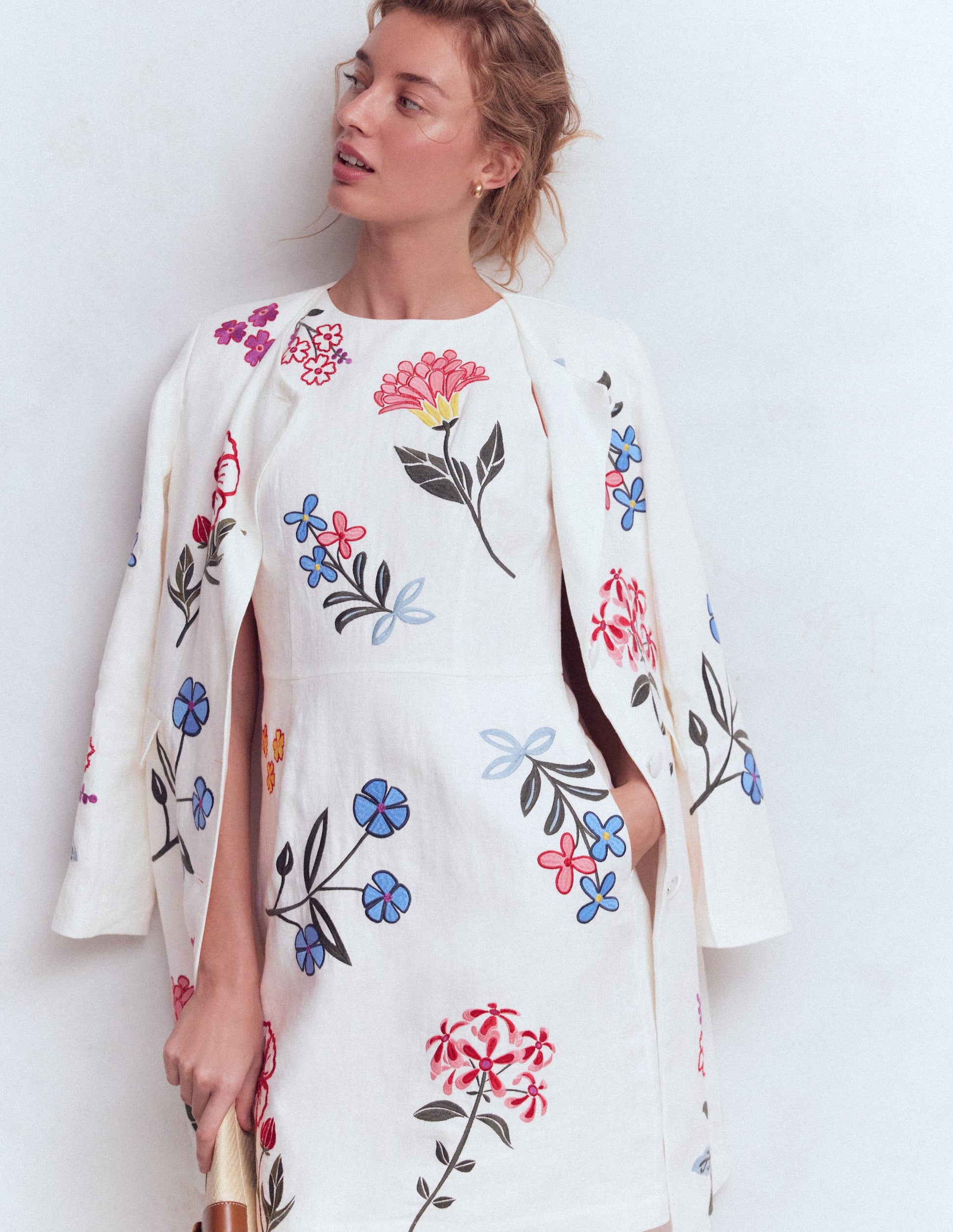 Occasion Short Linen Dress-White Embroidery-5