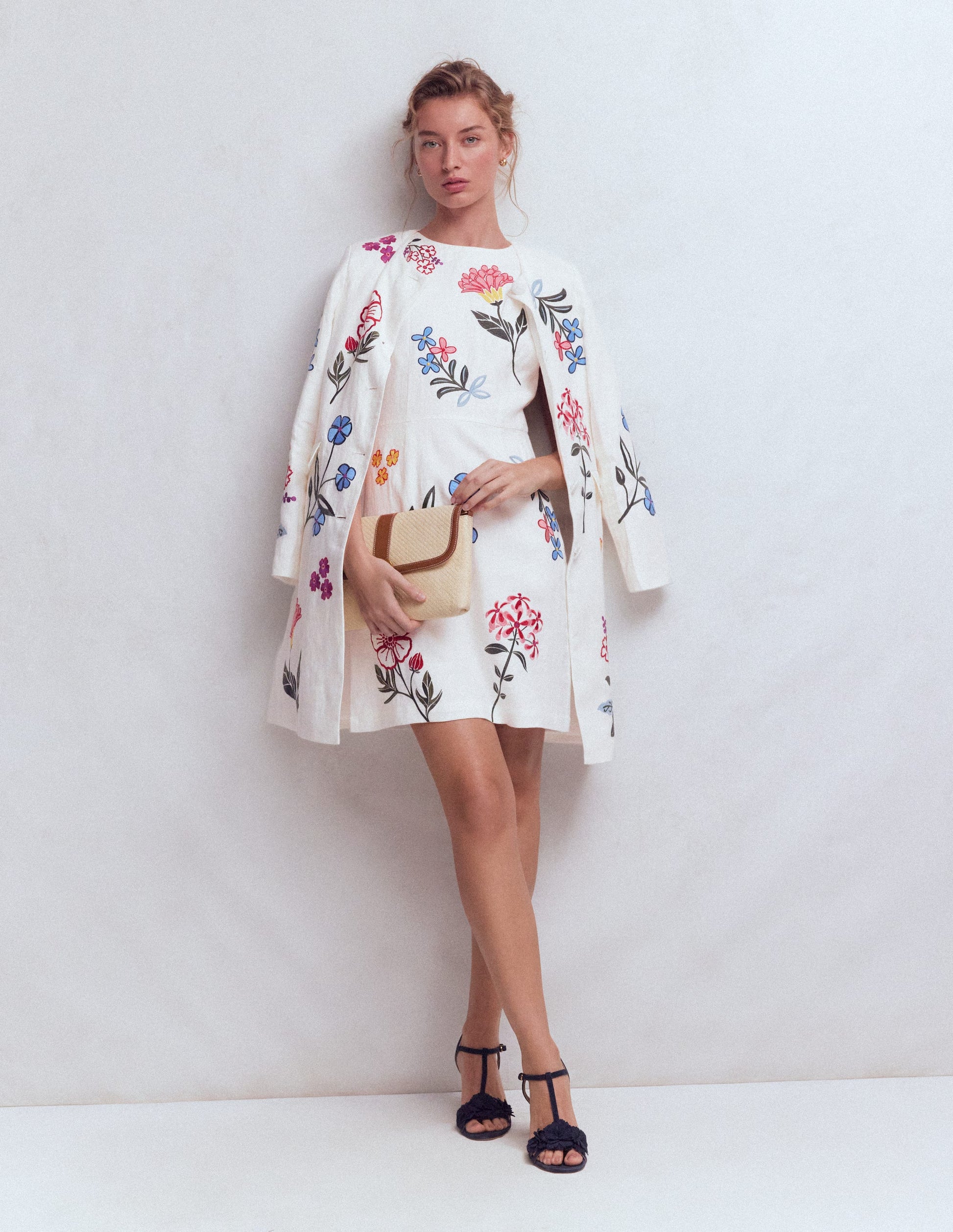 Occasion Short Linen Dress-White Embroidery-6