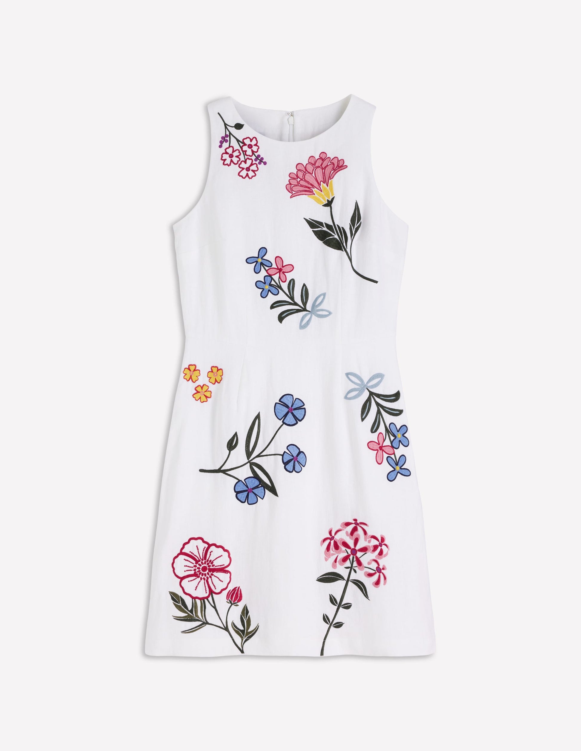 Occasion Short Linen Dress-White Embroidery-8