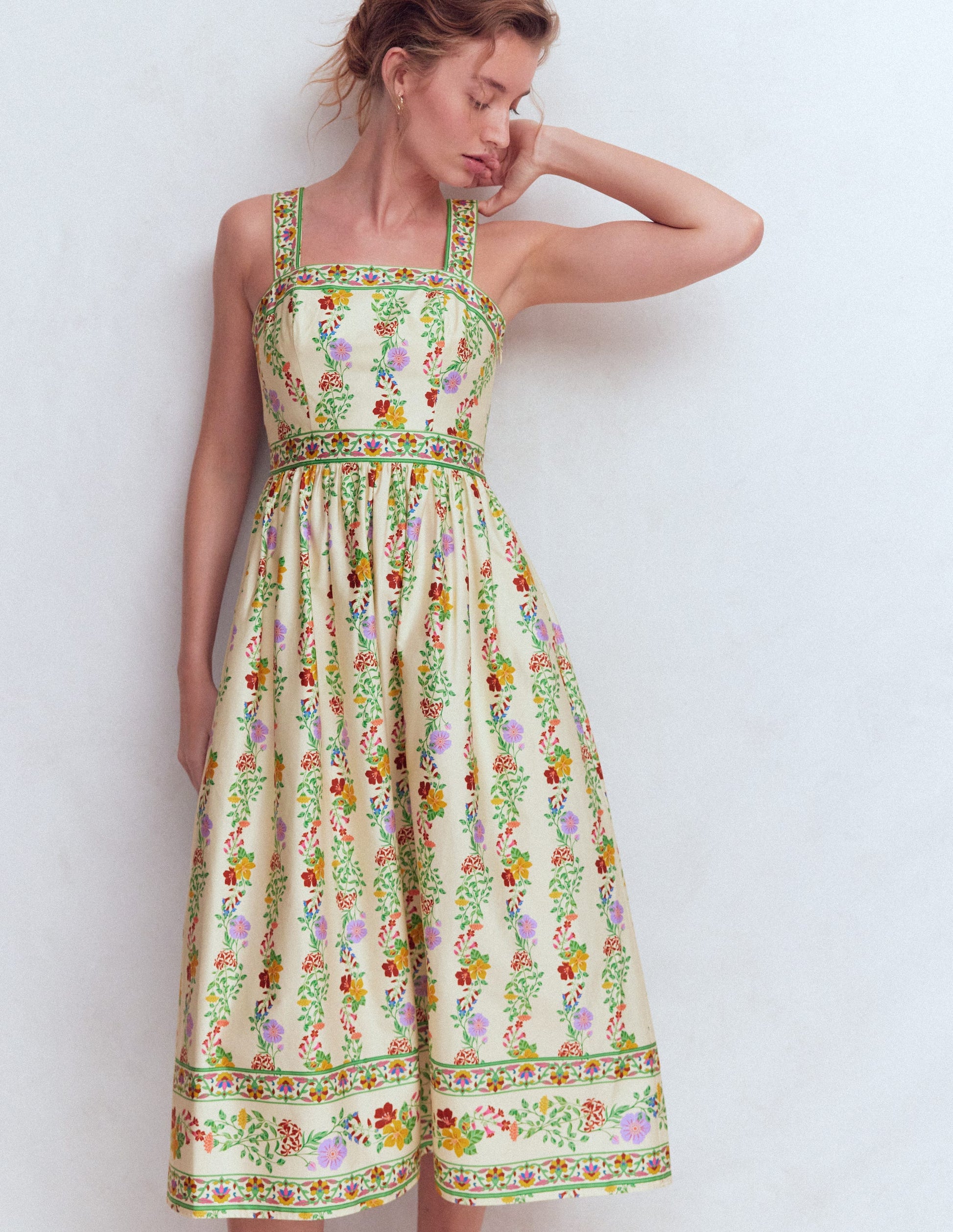 Square Neck Occasion Dress-Ivory, Blossom Trail-1