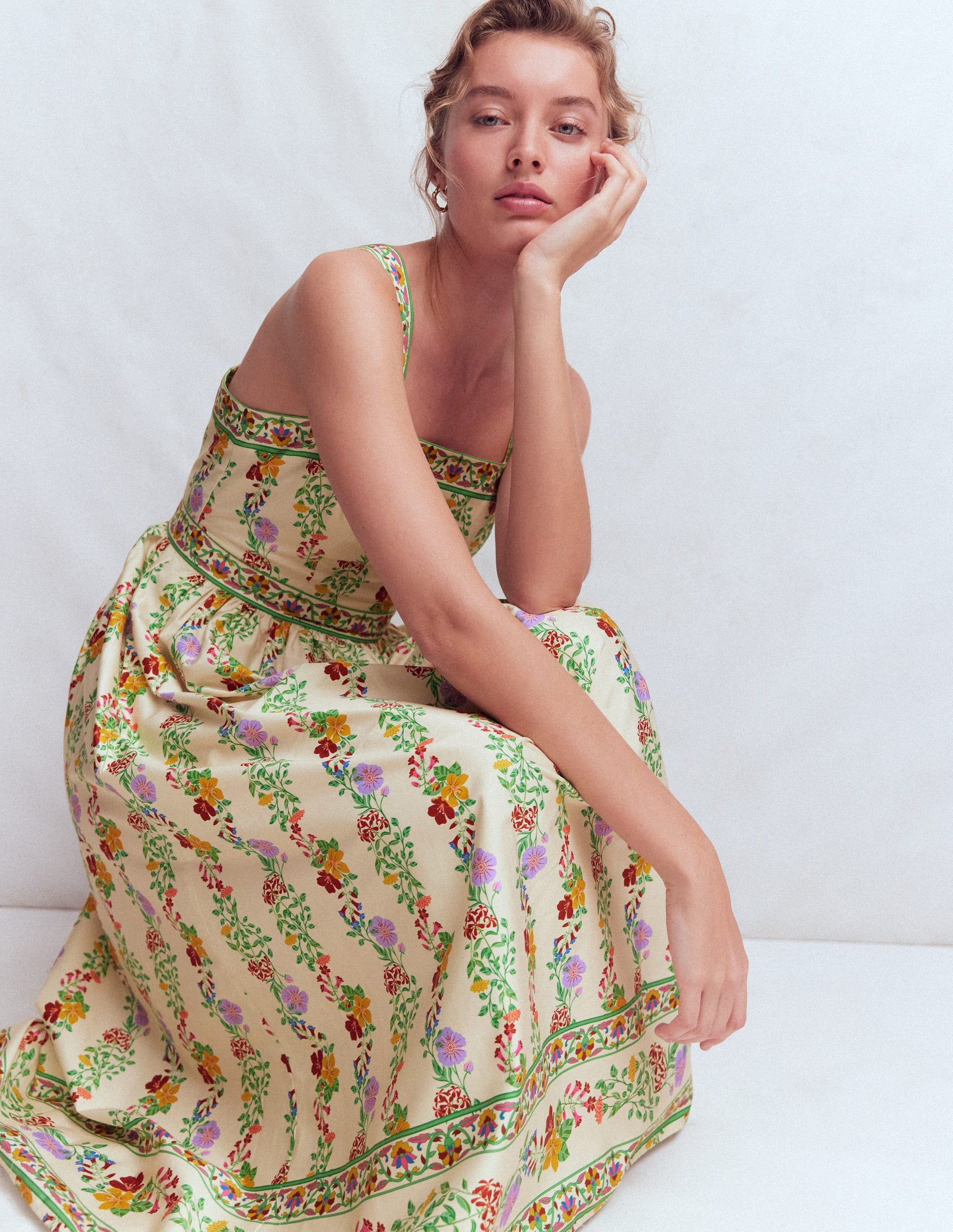 Square Neck Occasion Dress-Ivory, Blossom Trail-6