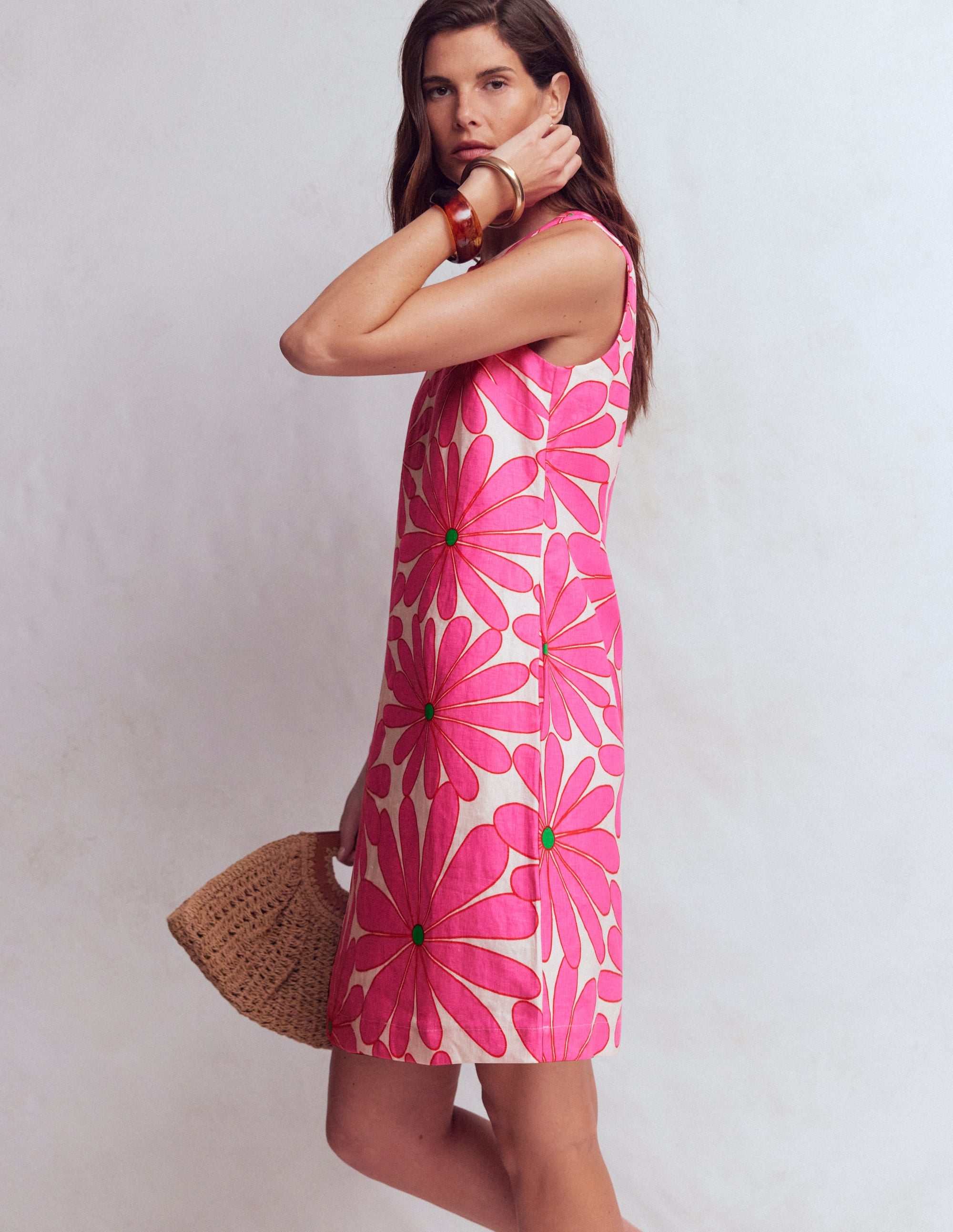 Linen Shift Dress-Pink, Daisy Blossom - Image 5