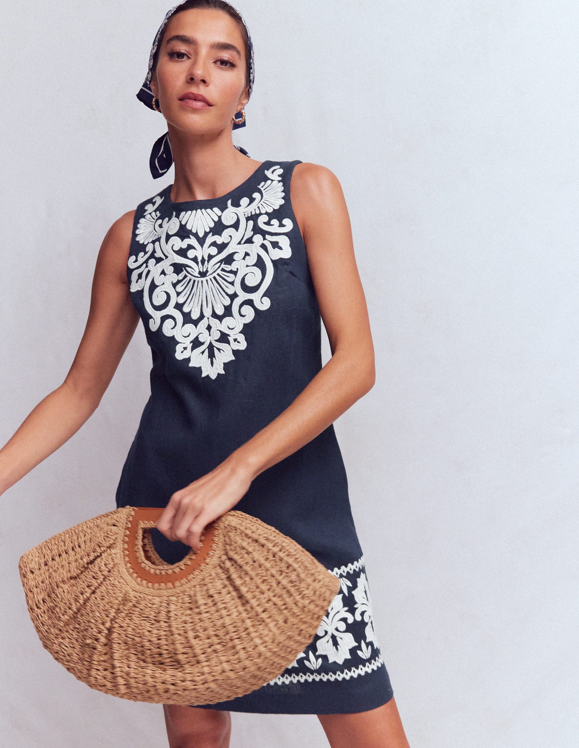 Linen Shift Dress-Navy Embrodiery | Boden USA Linen Shift Dress-Navy Embrodiery | Boden USA
