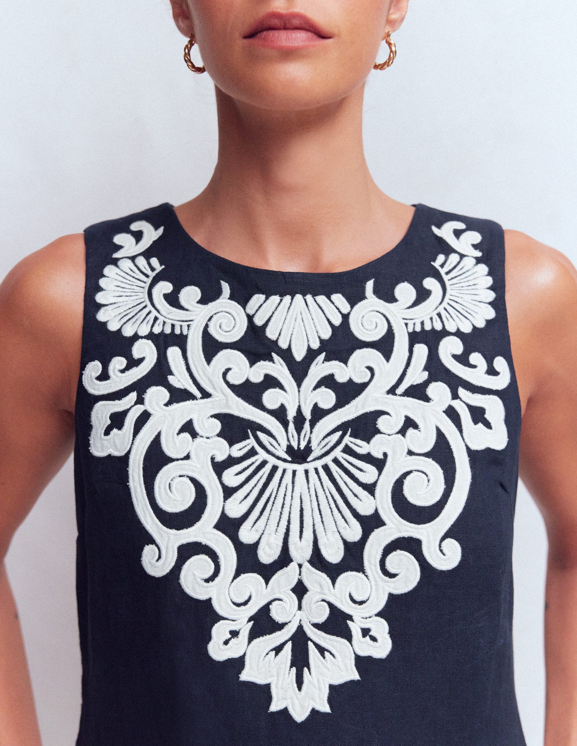 Linen Shift Dress-Navy Embrodiery | Boden USA Linen Shift Dress-Navy Embrodiery | Boden USA