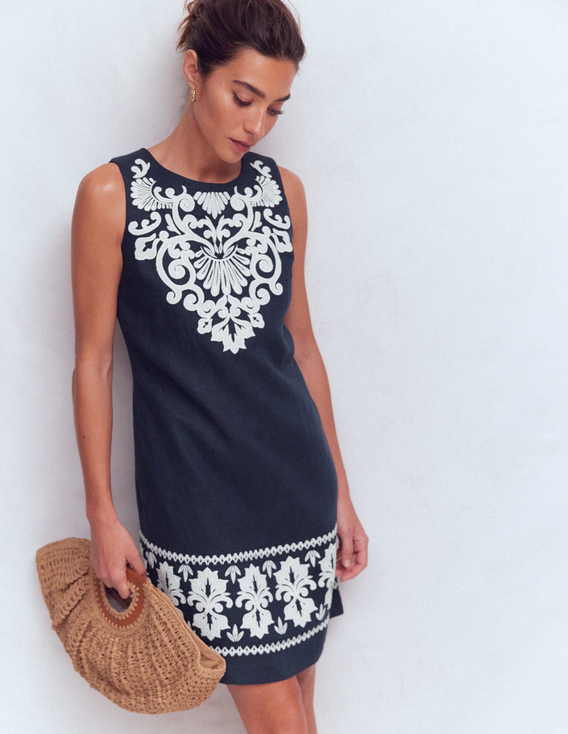 Boden Women's Linen Shift Dress in Blue | Size 14 Boden Women's Linen Shift Dress in Blue | Size 14