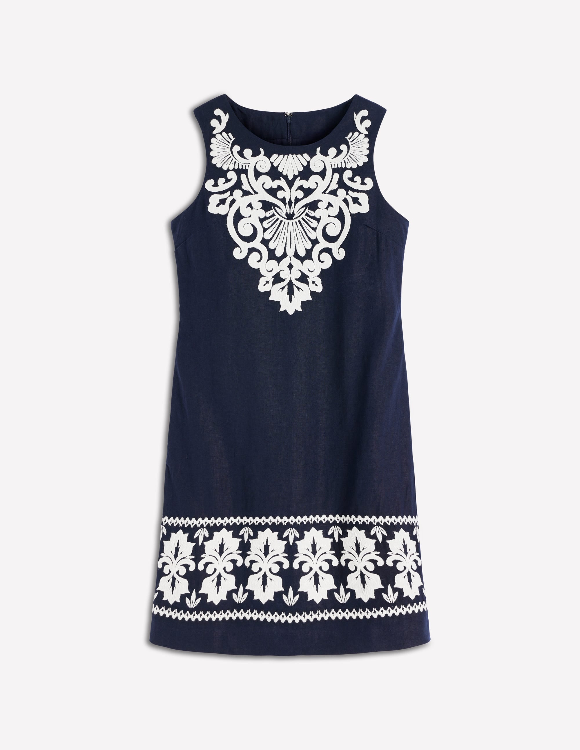 Linen Shift Dress - Navy Embrodiery | Boden USA