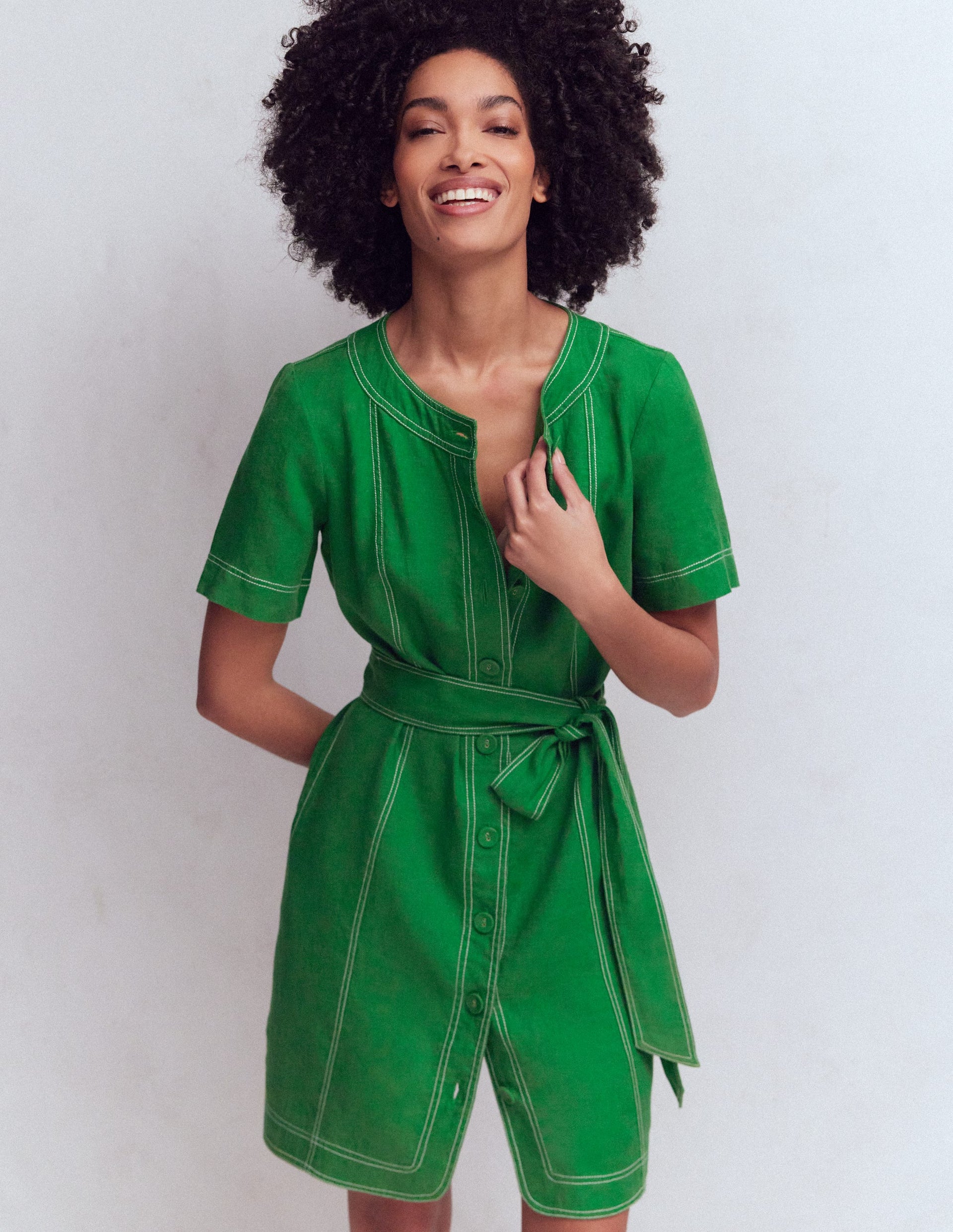 Boden Women's Callie Linen Short Dress in Green | Size 8 Boden Women's Callie Linen Short Dress in Green | Size 8