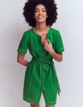 Callie Linen Short Dress-Highland Green