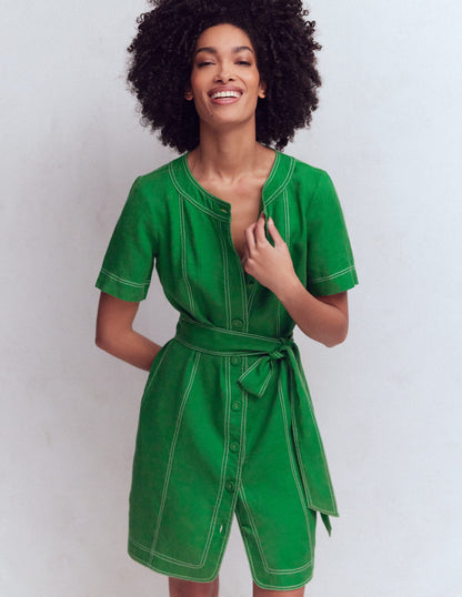 Callie Linen Short Dress-Highland Green-2