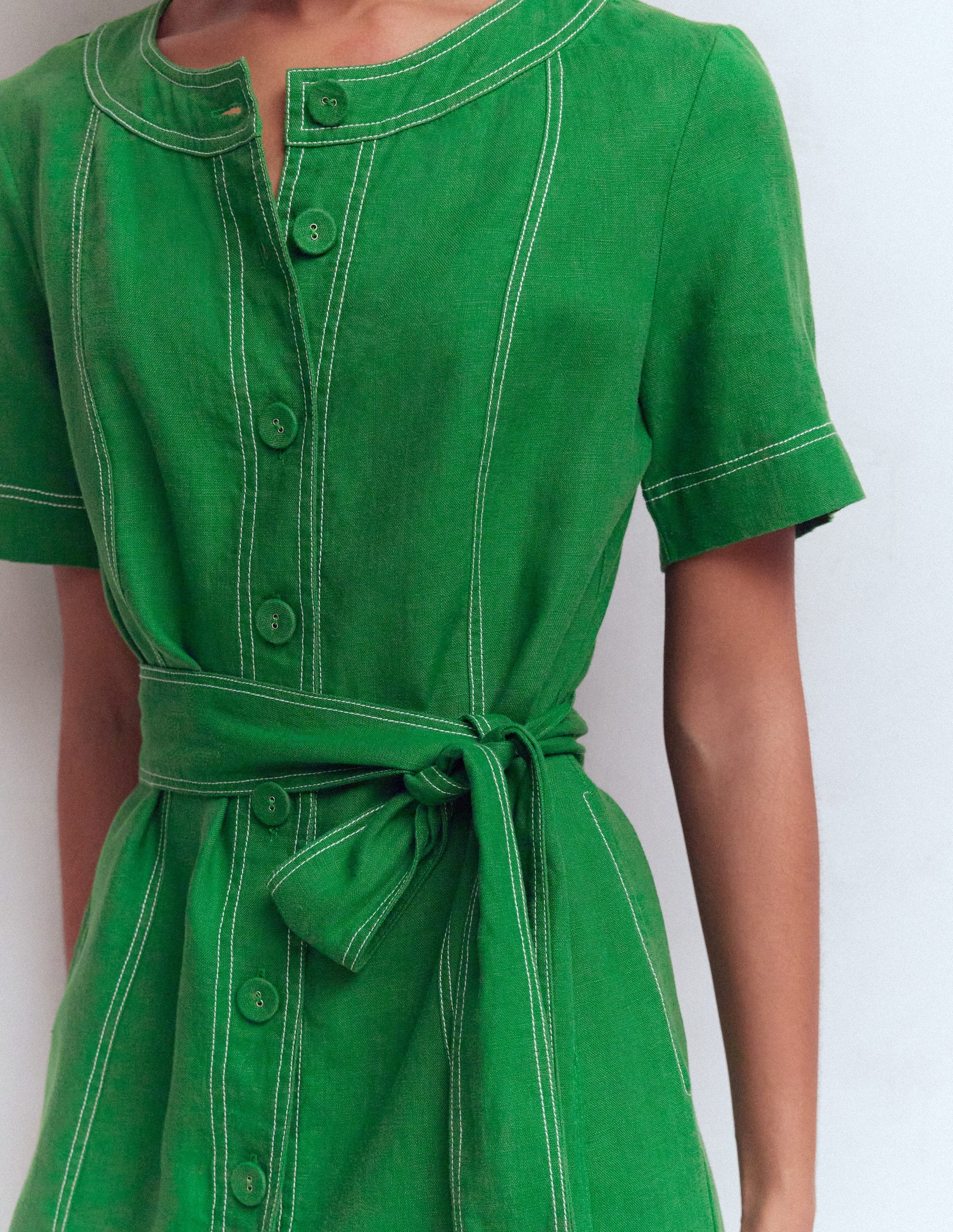 Boden Women's Callie Linen Short Dress in Green | Size 8 Boden Women's Callie Linen Short Dress in Green | Size 8