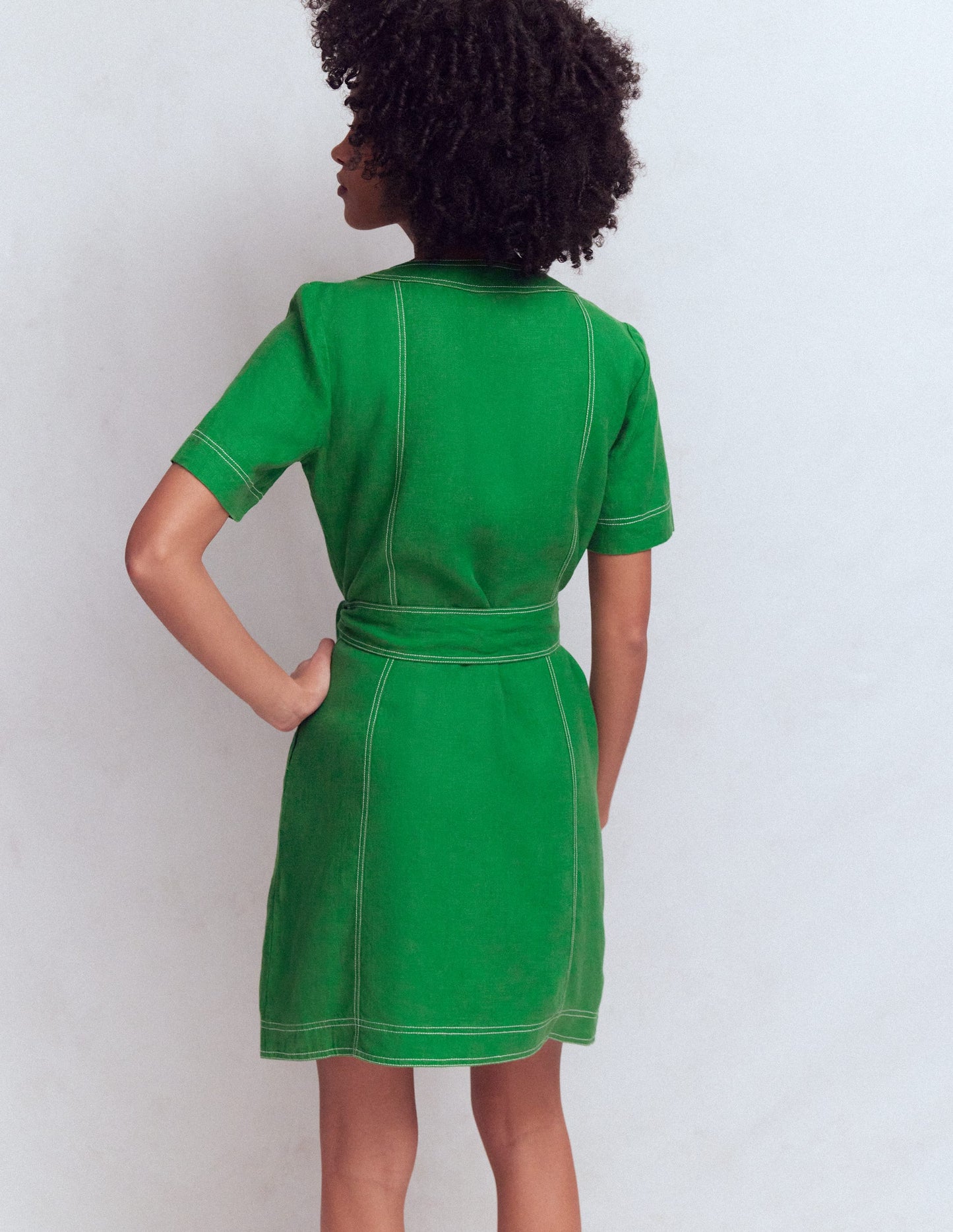 Callie Linen Short Dress-Highland Green