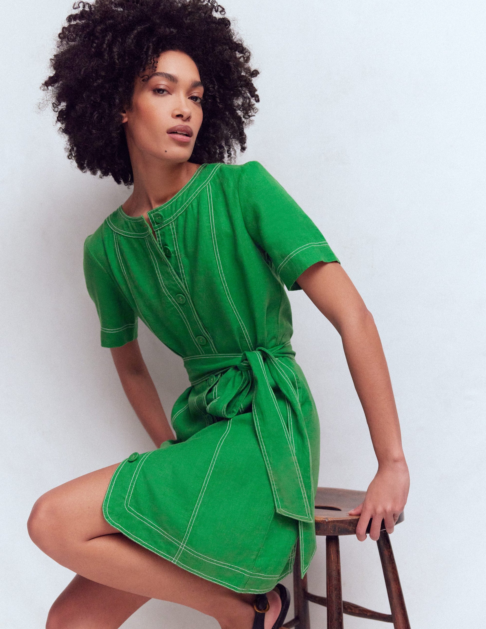 Boden Women's Callie Linen Short Dress in Green | Size 8 Boden Women's Callie Linen Short Dress in Green | Size 8