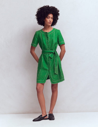 Callie Linen Short Dress-Highland Green-6