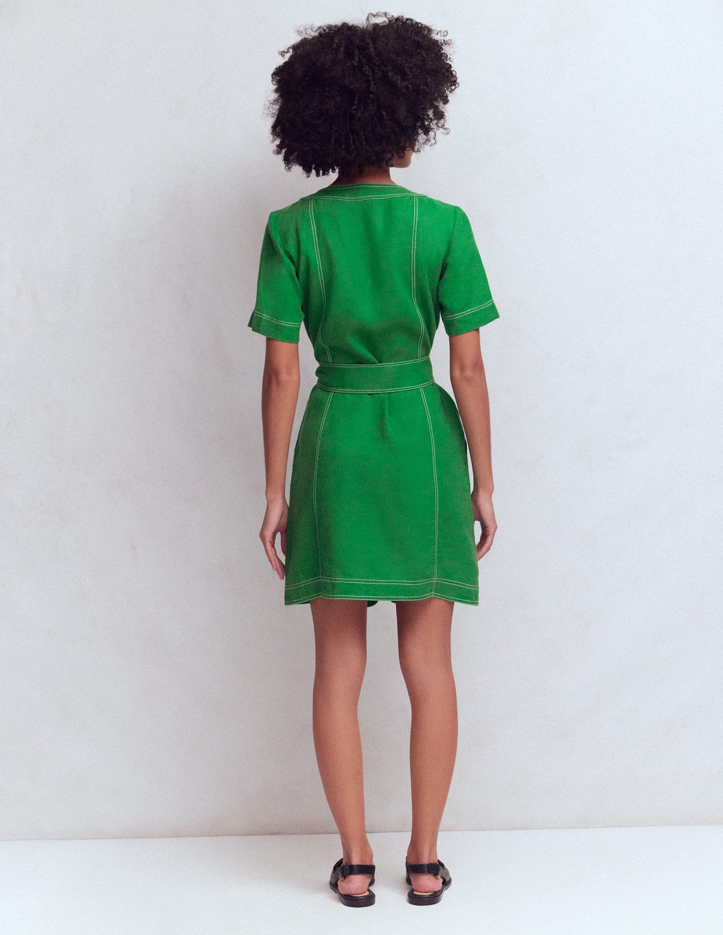 Callie Linen Short Dress-Highland Green