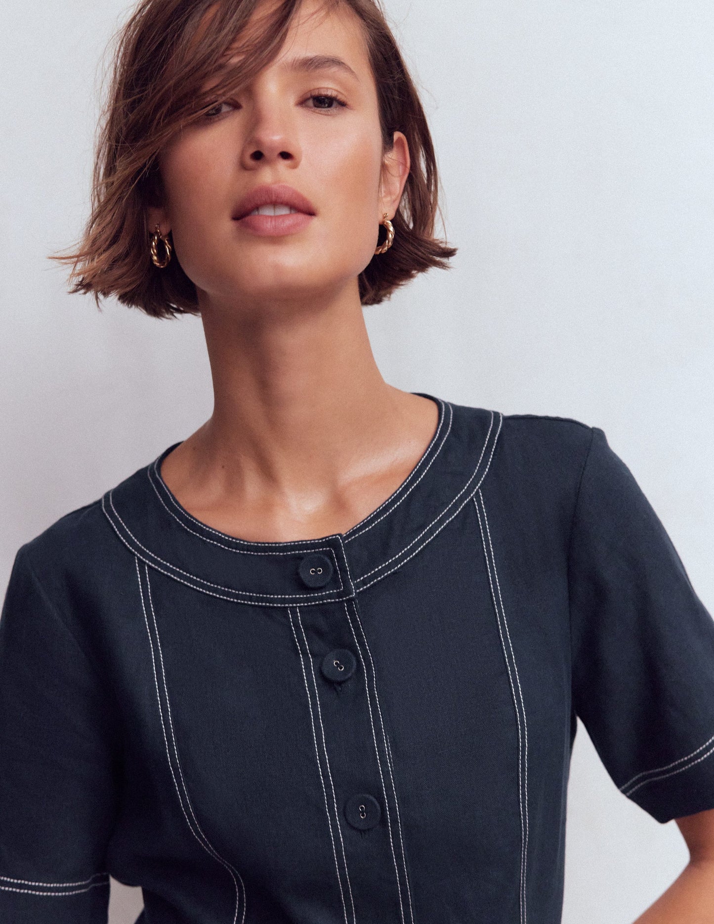 Callie Linen Short Dress-Navy