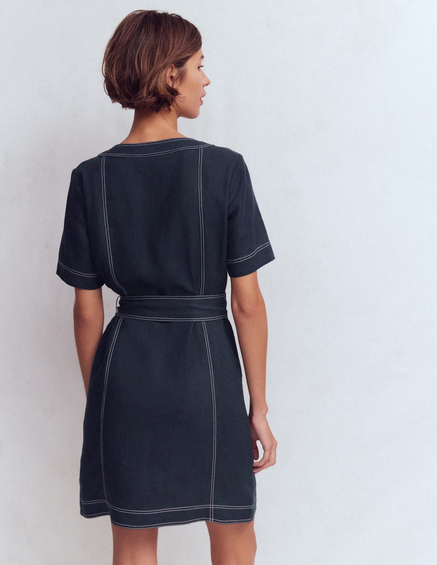 Callie Linen Short Dress-Navy