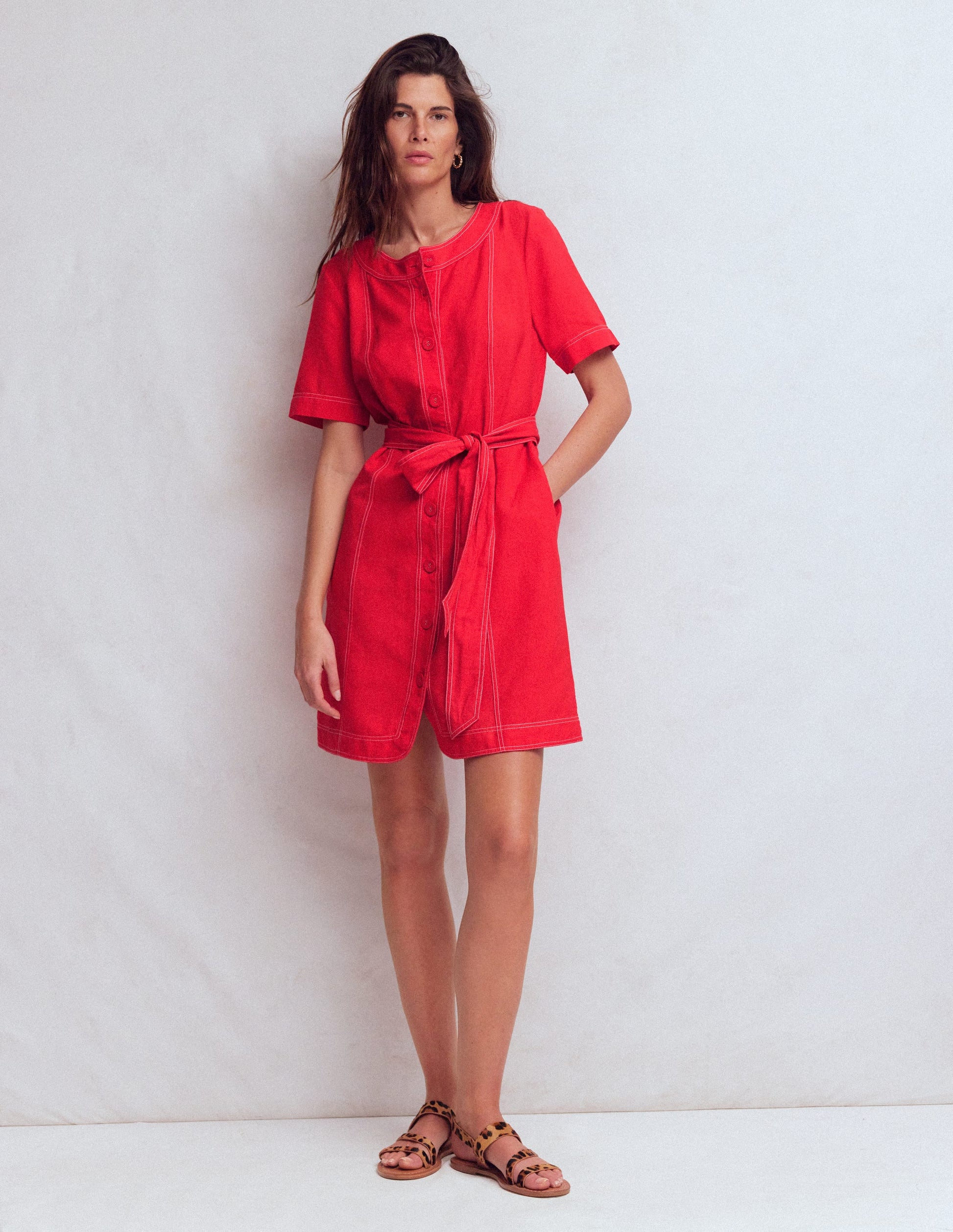 Callie Linen Short Dress-Poppy Red-1