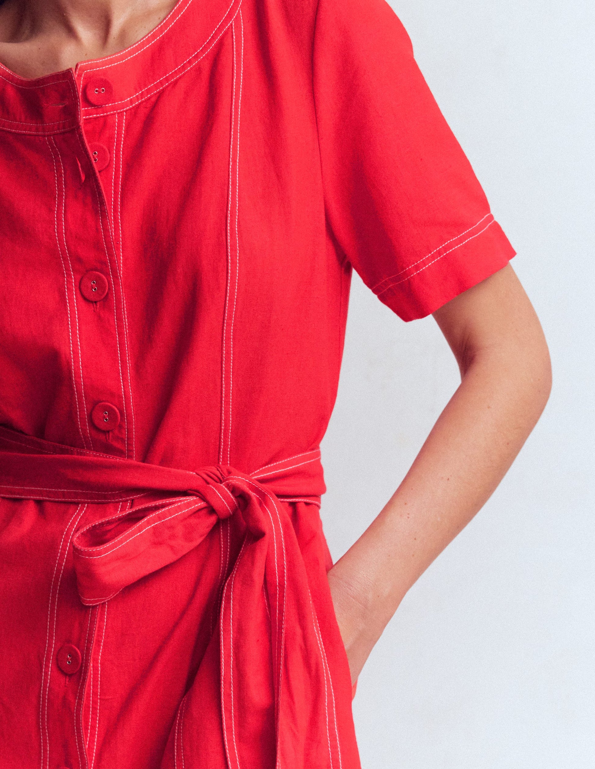 Callie Linen Short Dress-Poppy Red-2